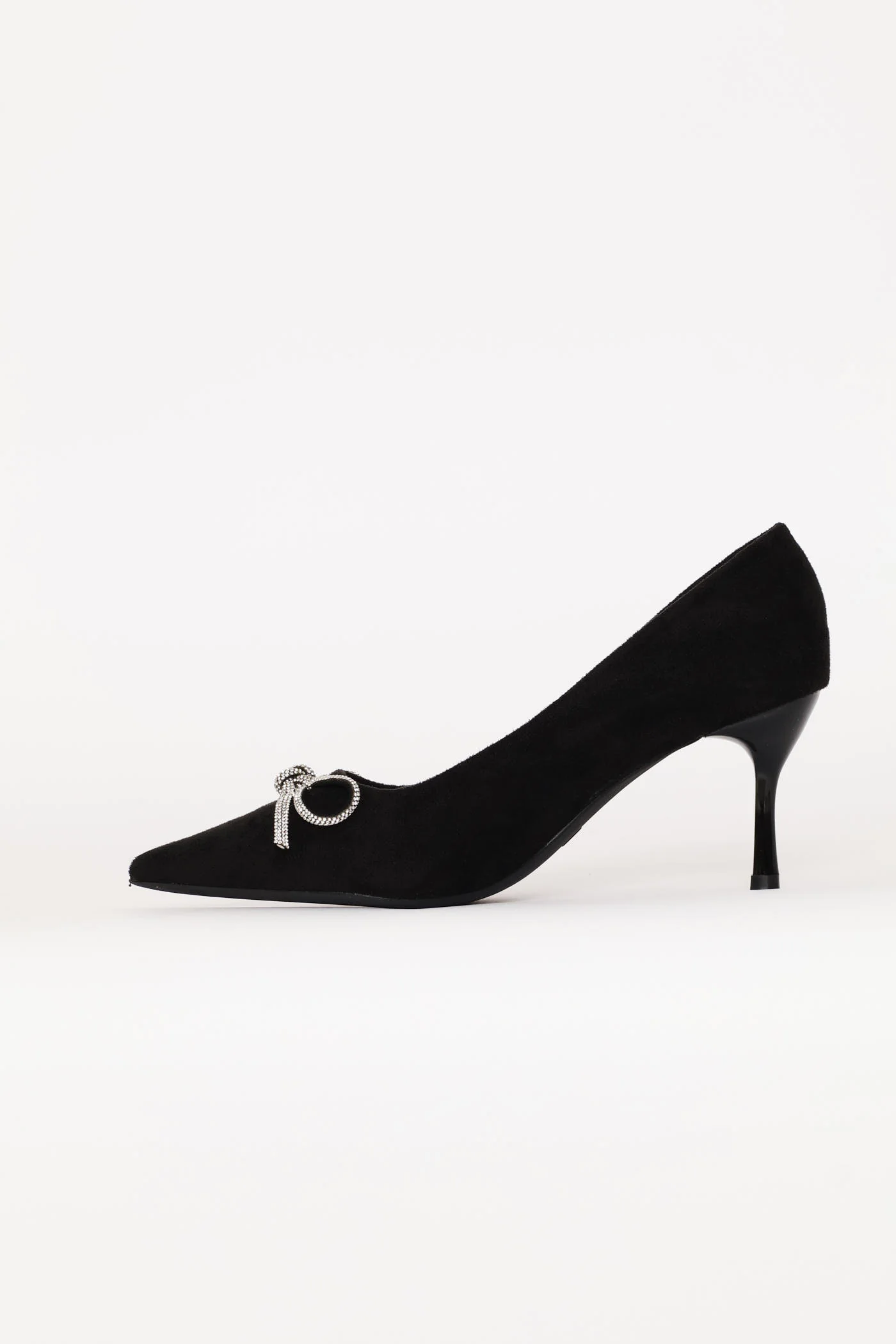 Mocksuede Diamante Bow Heel - Black - Image 4