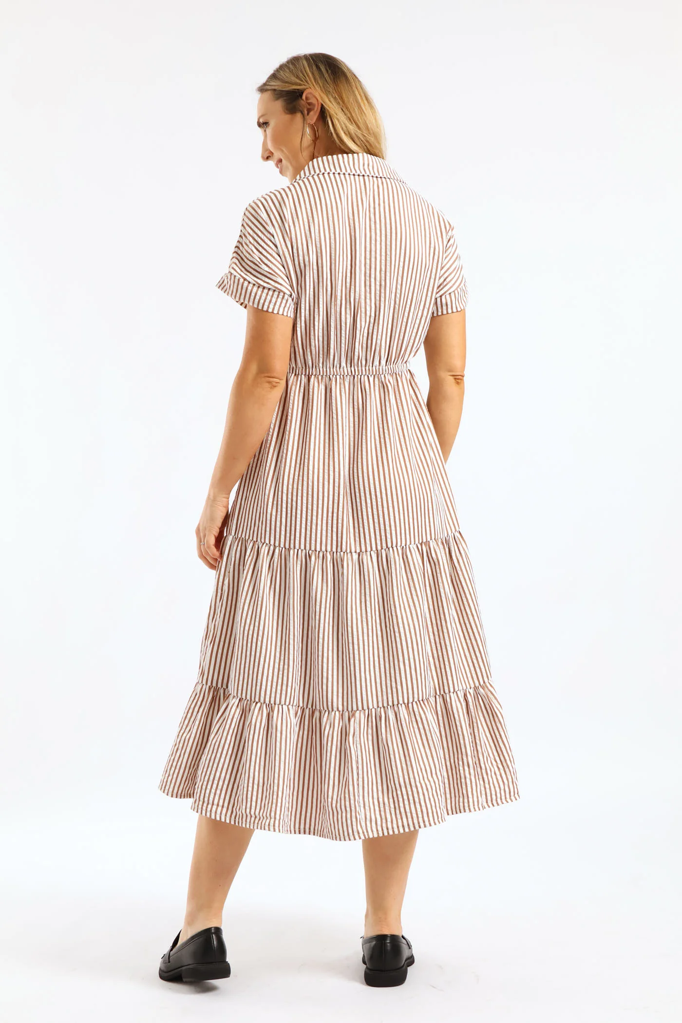 Mockwrap Tiered Utility Pocket Maxi Dress - Brown/White - Image 2