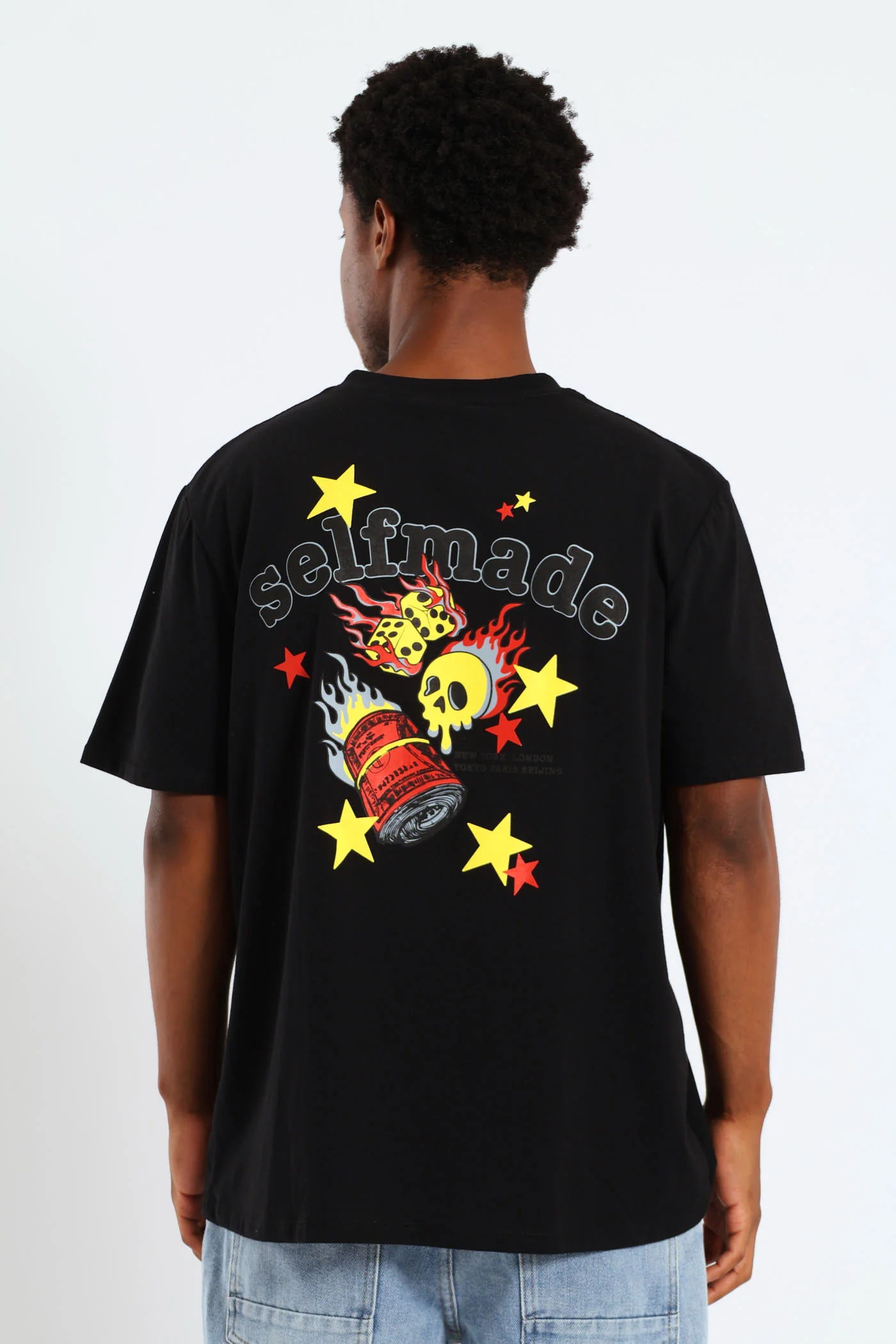 Money Skull Back & Front Print Tee - Black - Image 4