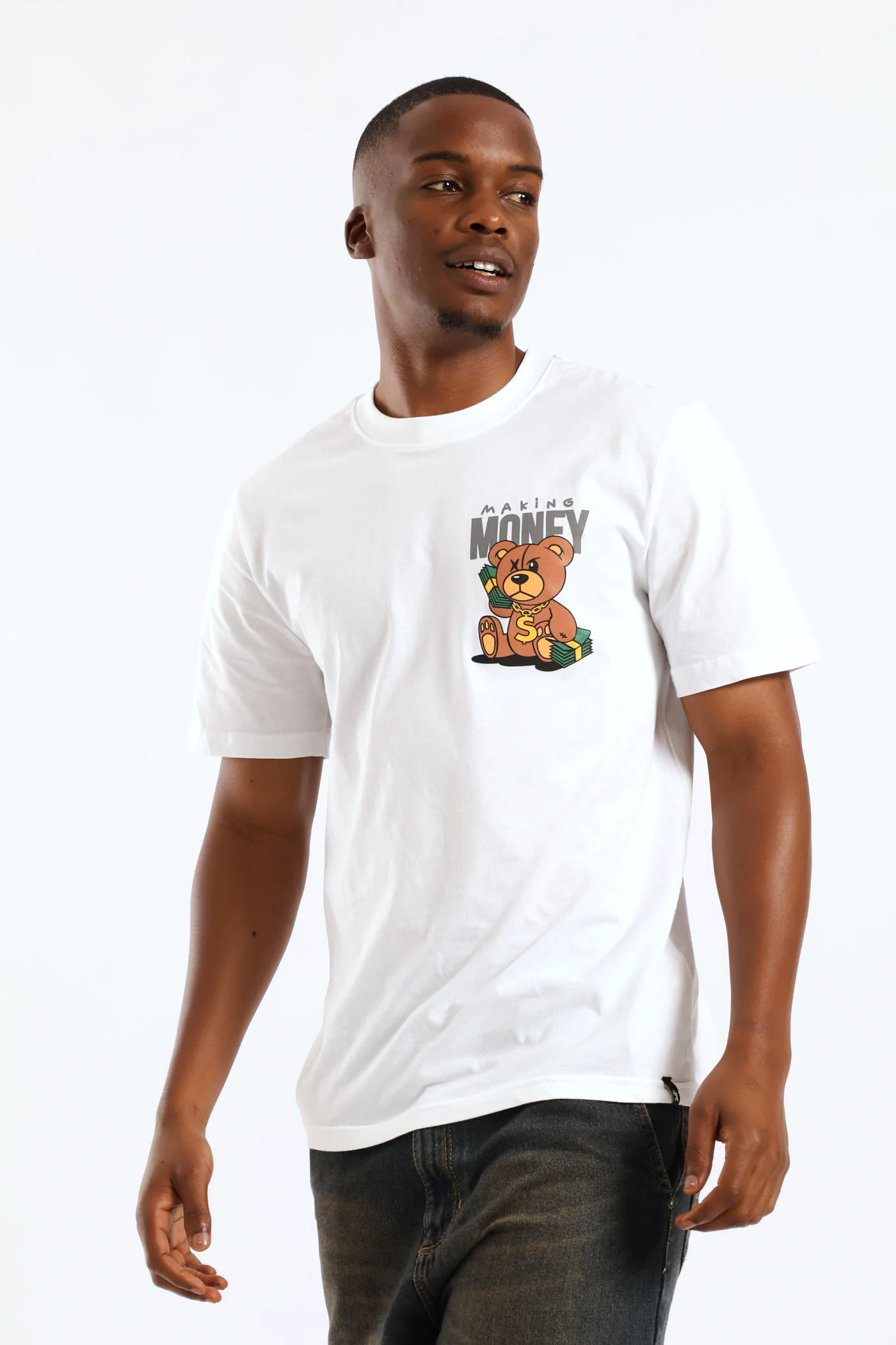 Money Teddy Front Print Tee - White - Image 3