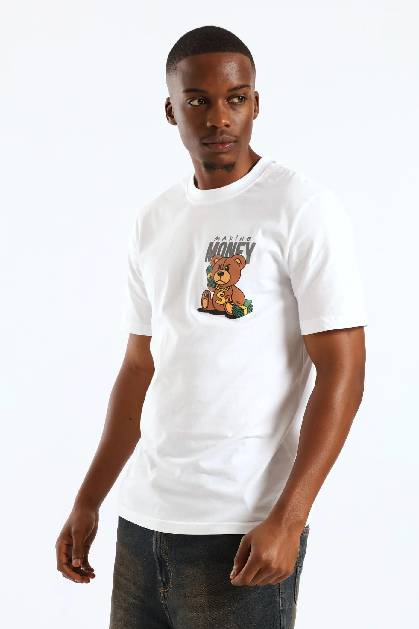 Money Teddy Front Print Tee - White - Image 4