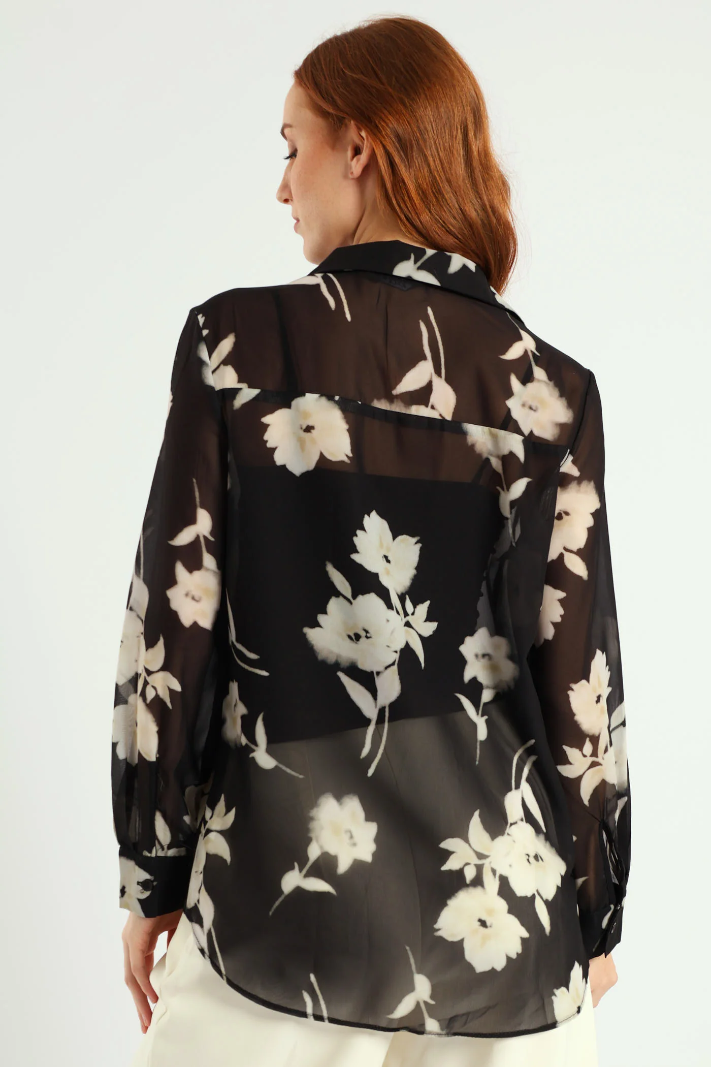 Monochrome Bold Floral Chiffon Shirt - Black - Image 3