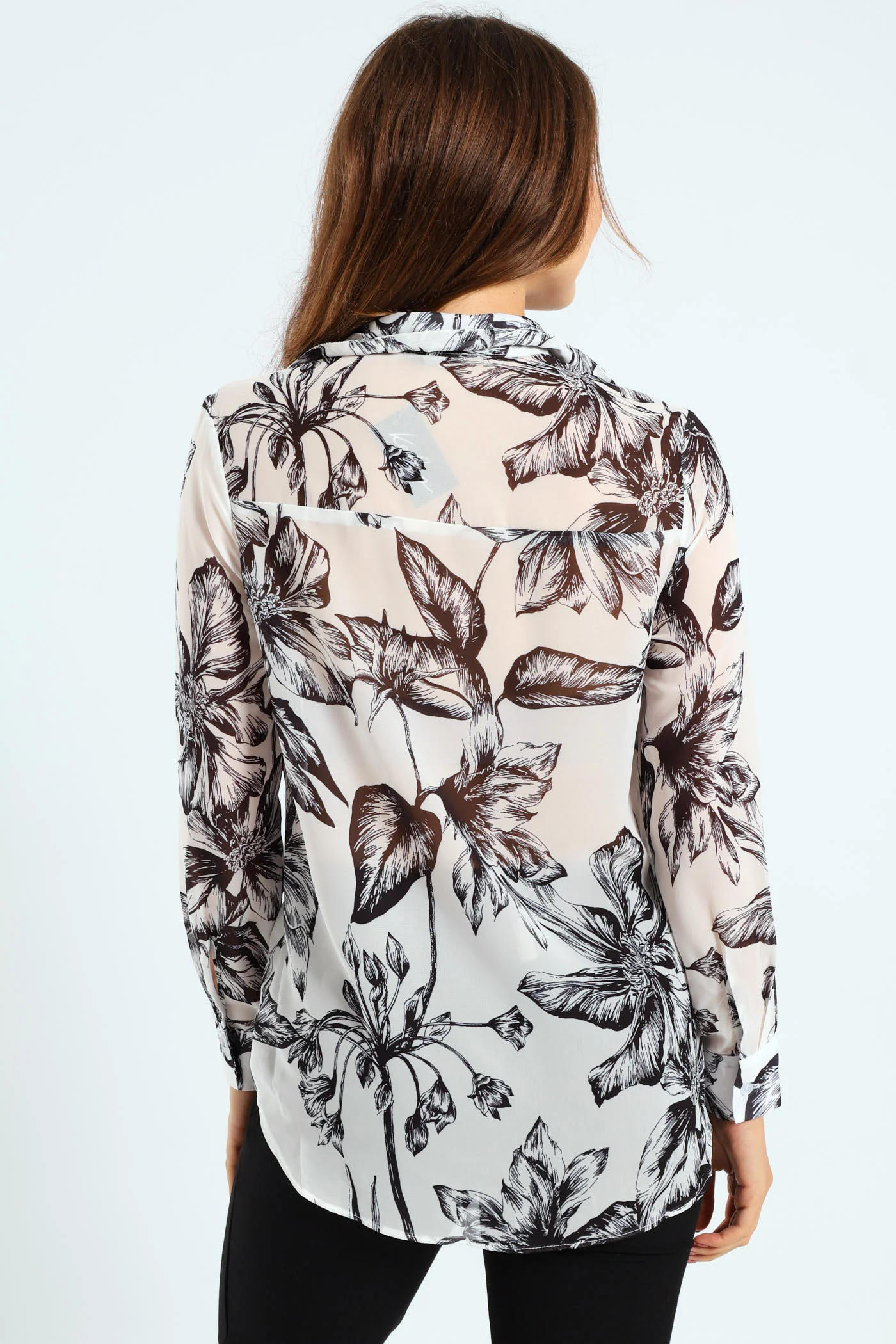 Monochrome Floral Chiffon Shirt - Cream/Black - Image 4