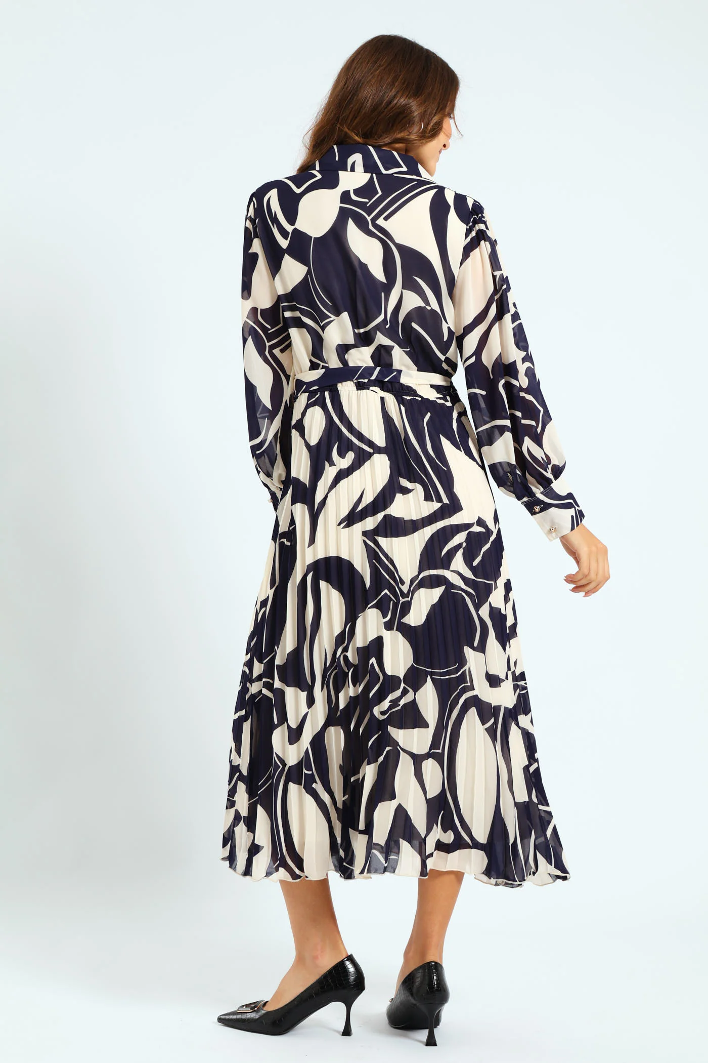 Monochrome Pelated Shirt Maxi Dress - Navy - Image 3