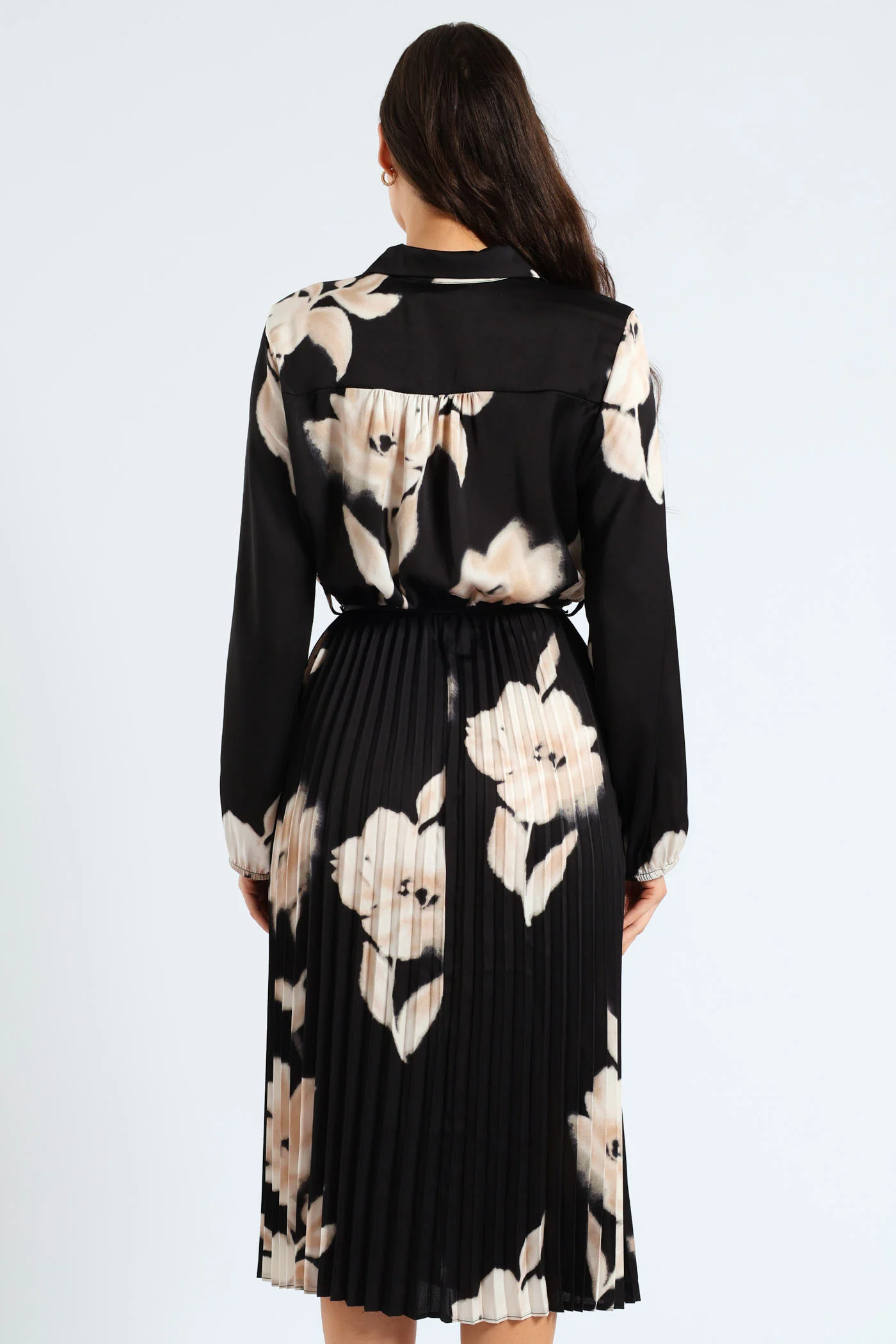 Monochrome Satin Pleated Maxi Dress - Black/Cream - Image 3