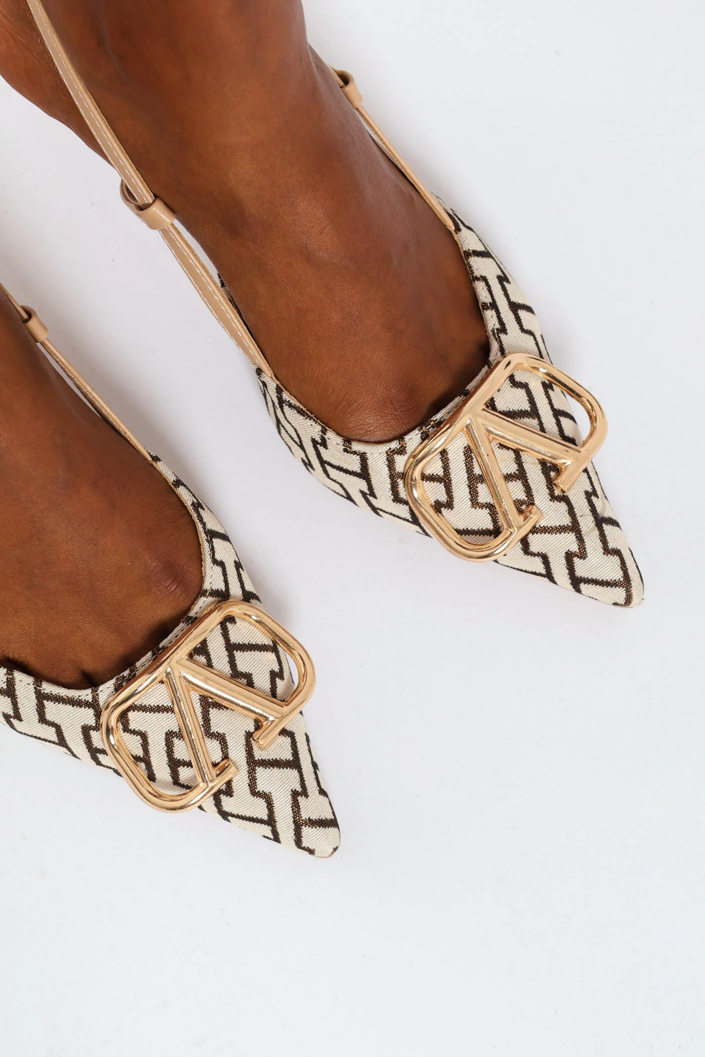 Monogram Print Slingback Kitten Heel - Multi - Image 2
