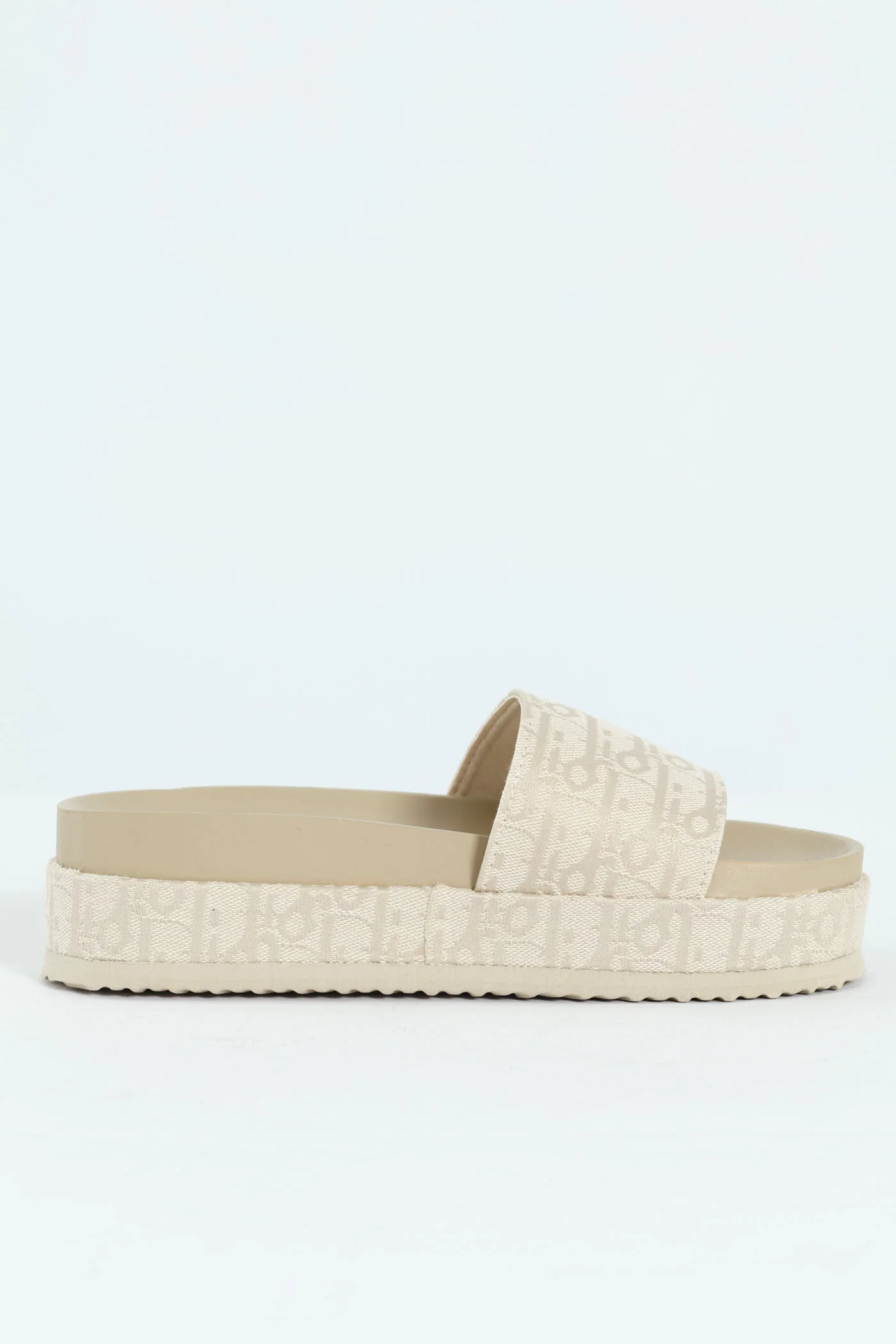 Monogram Printed Canvas Flatform Slide - Champagne - Image 3