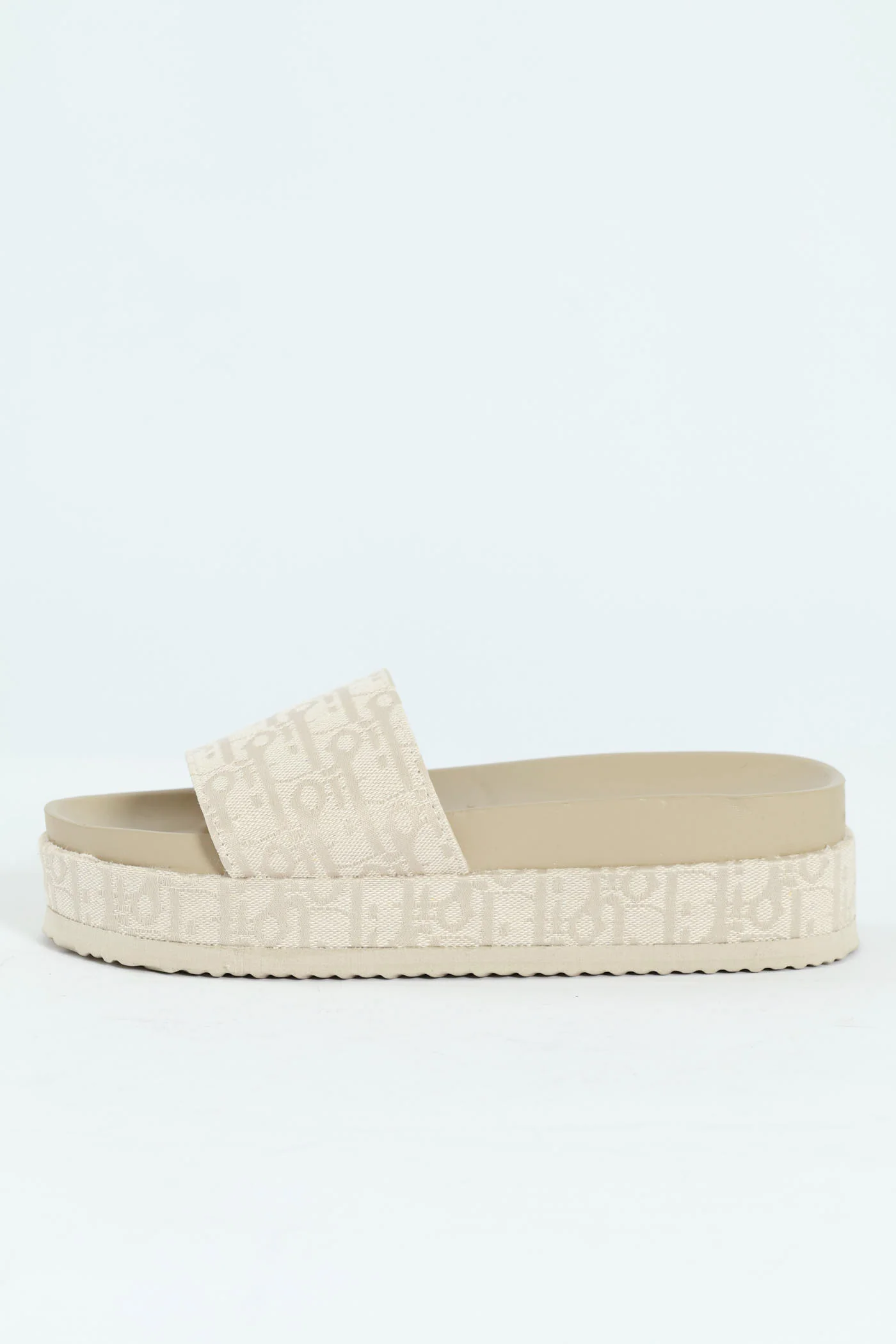 Monogram Printed Canvas Flatform Slide - Champagne - Image 4