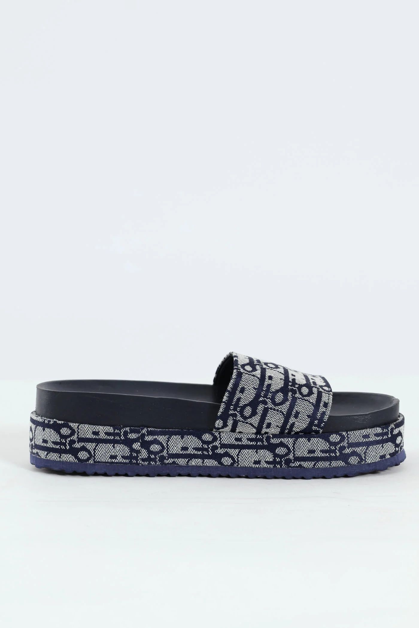 Monogram Printed Canvas Flatform Slide Sandal - Navy - Image 3