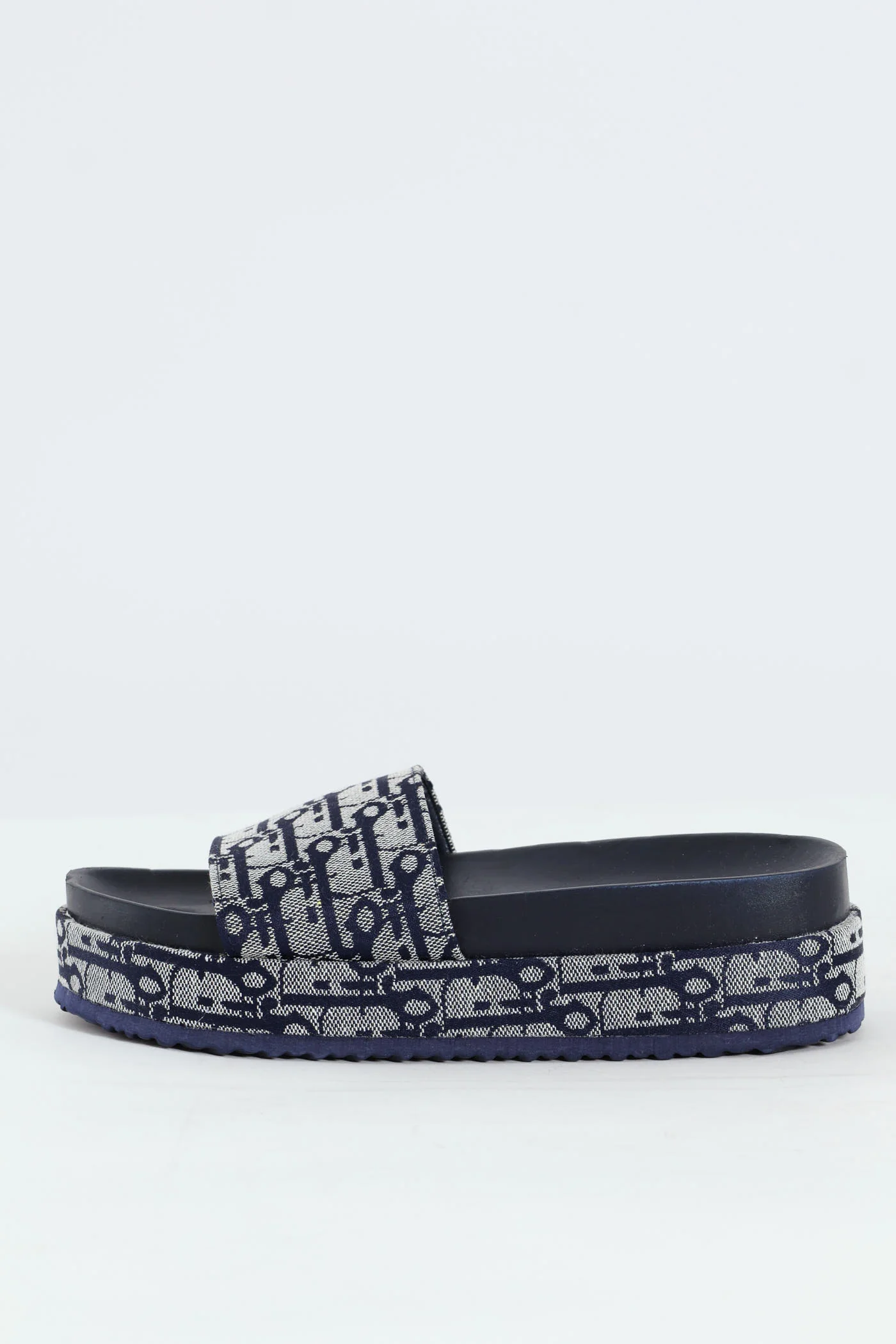 Monogram Printed Canvas Flatform Slide Sandal - Navy - Image 4