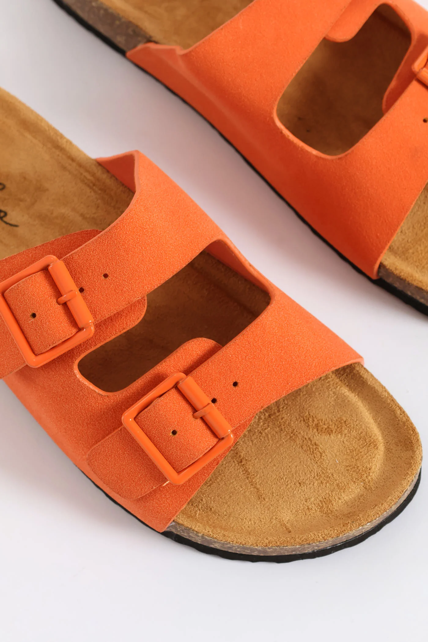 Monotone Buckles Double Band Slide Sandal - Orange - Image 3