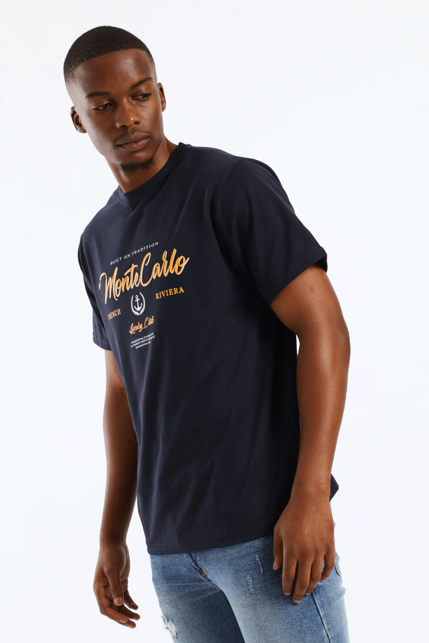 Monte Carlo Basic Print Tee - Navy - Image 4