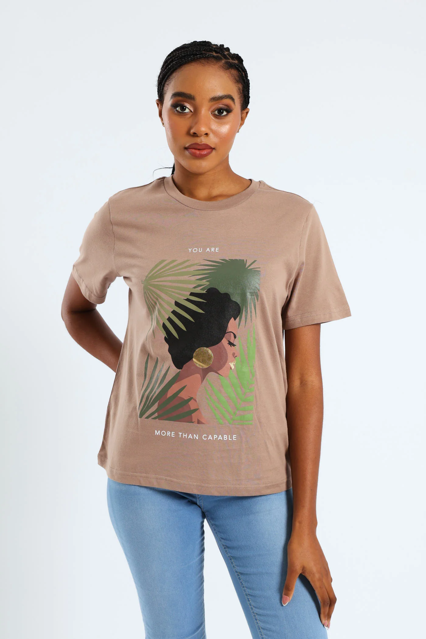 More Than Capable Foil Boxy Tee - Taupe - Image 4