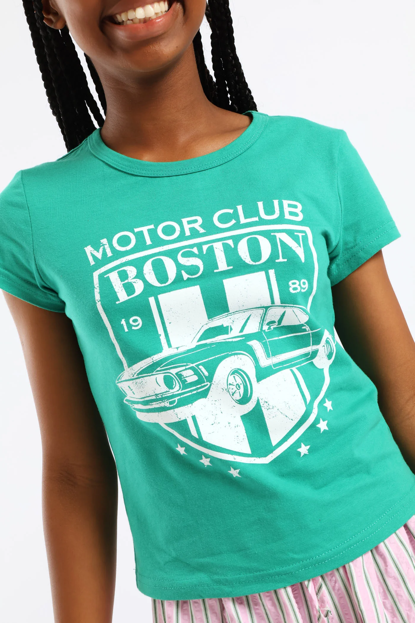 Girls Motorclub Fitted Tee - Green - Image 2