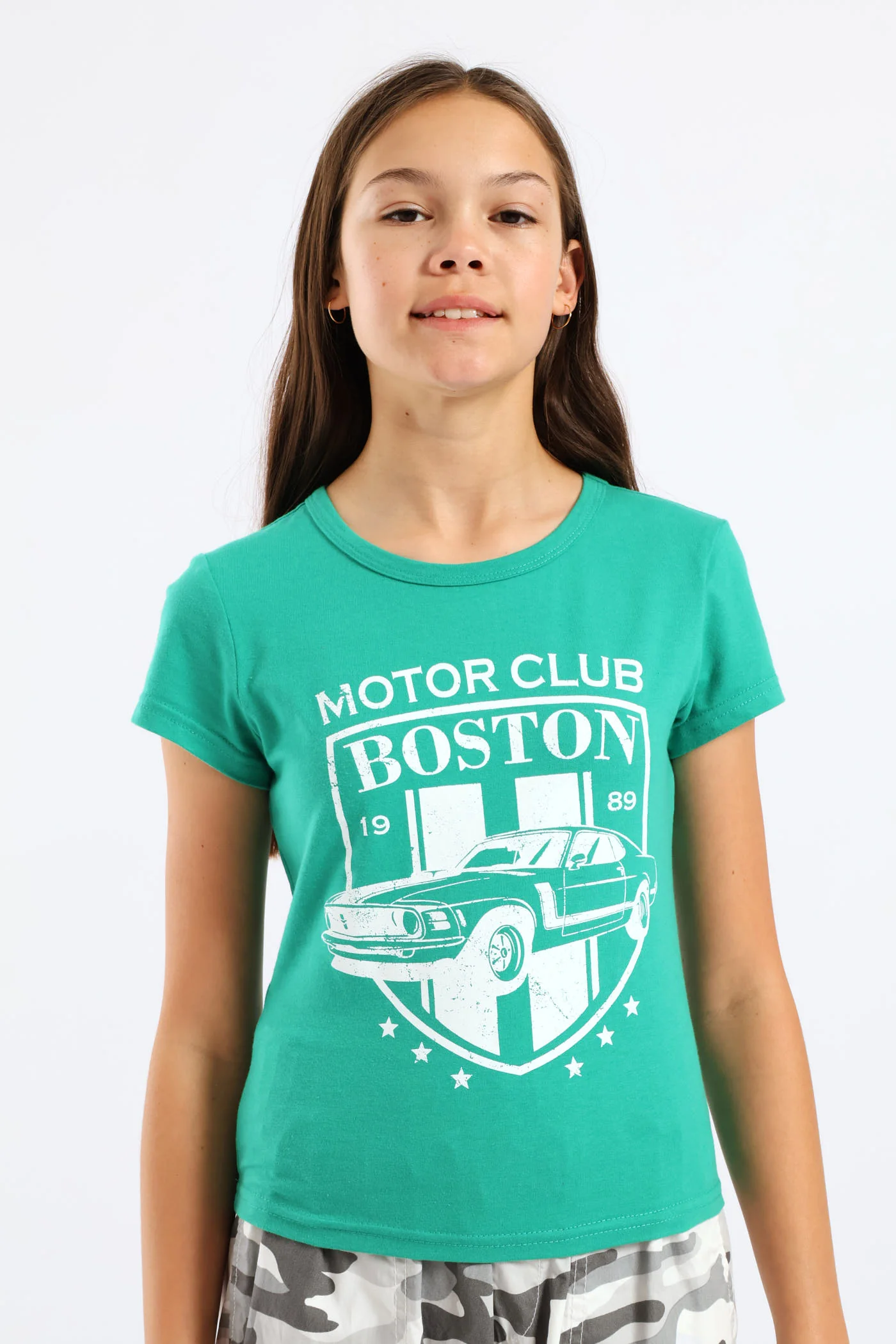 Girls Motorclub Fitted Tee - Green - Image 3