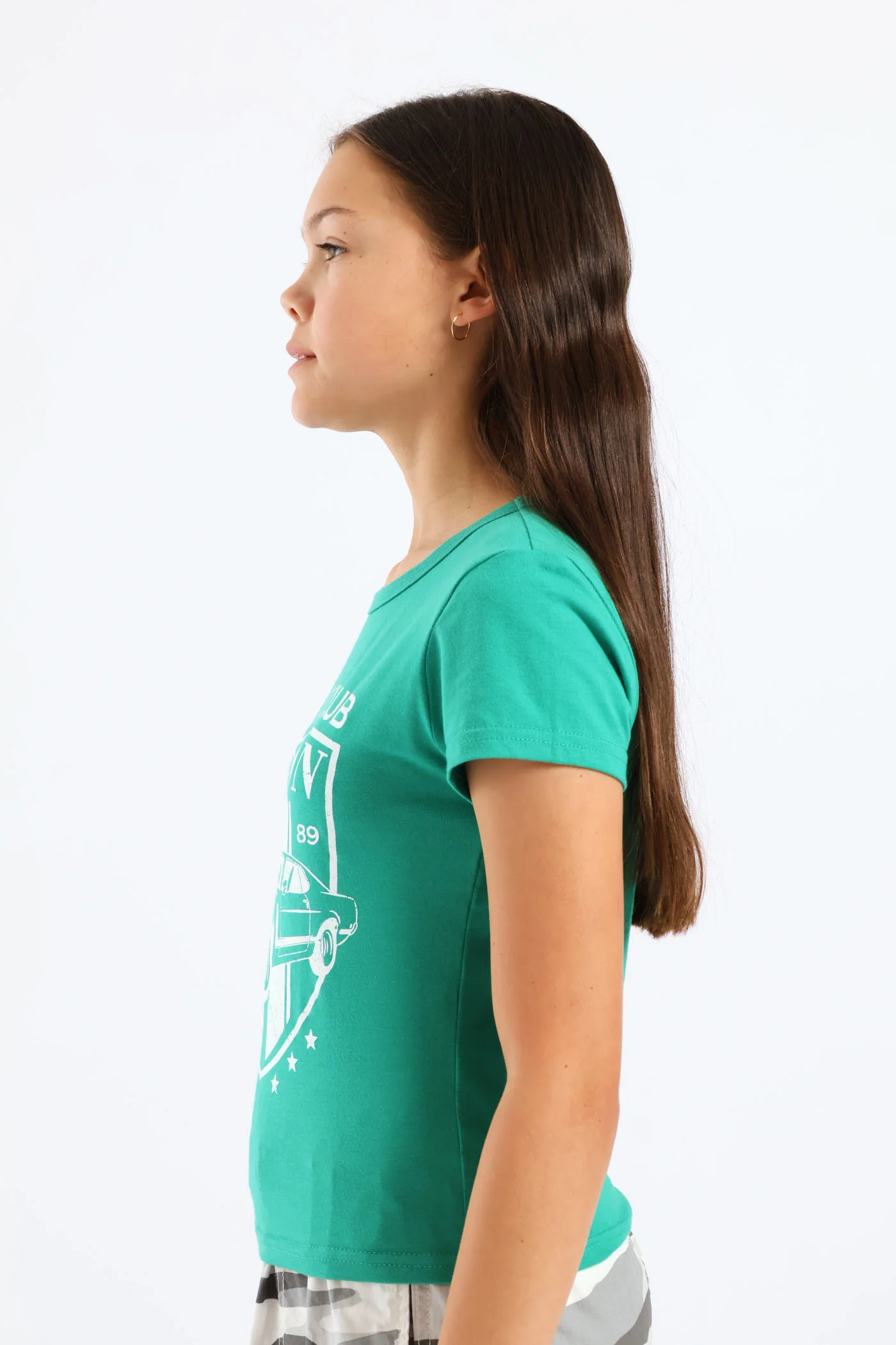 Girls Motorclub Fitted Tee - Green - Image 4