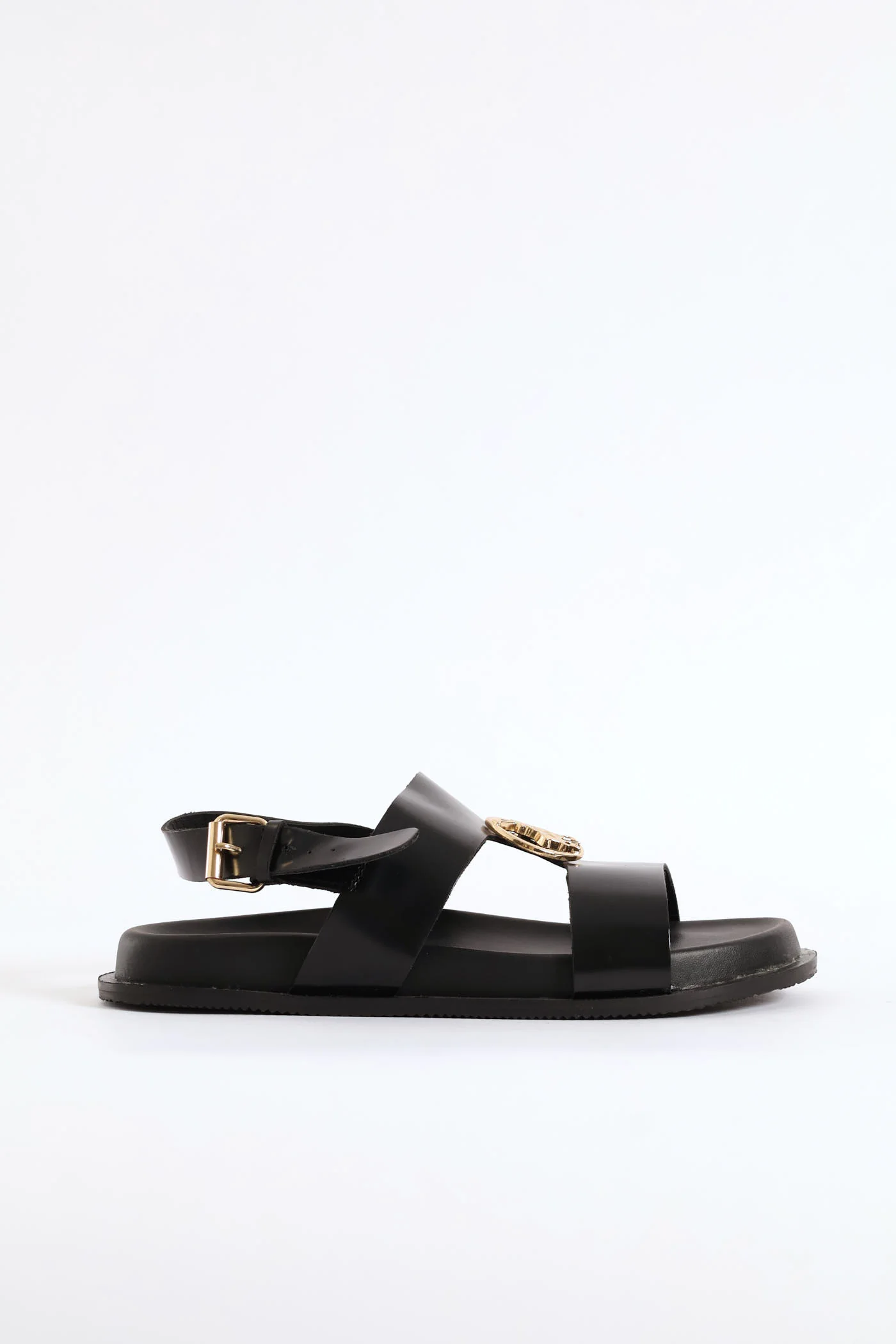 Moulded Trim Leather Sandal - Black - Image 3