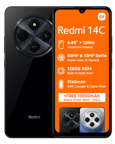 Redmi 14C 128GB Dual Sim Black Cellphone + Power Bank - Image 5