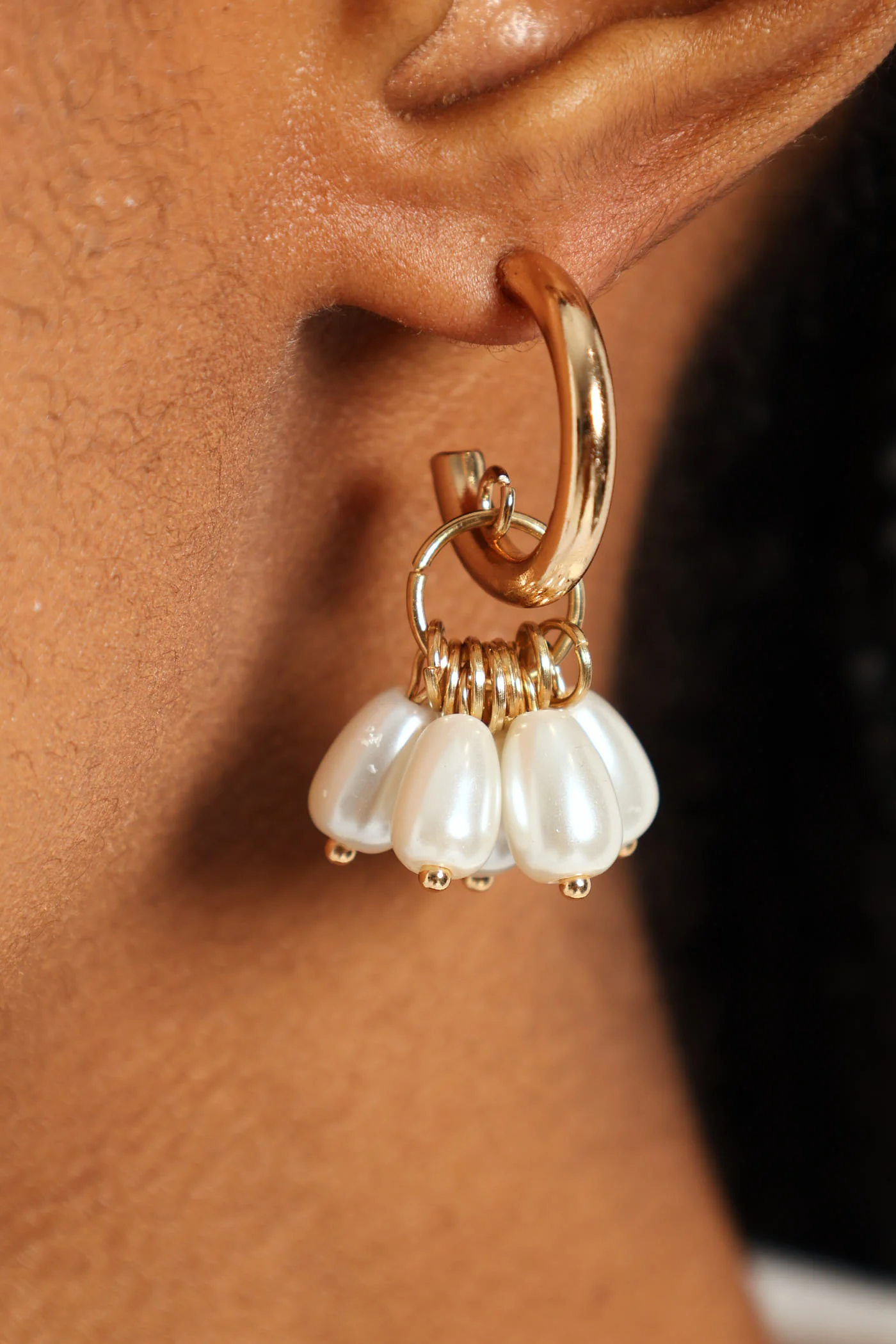 Multi Bead Small Hoop Earrings - Gold - Image 2