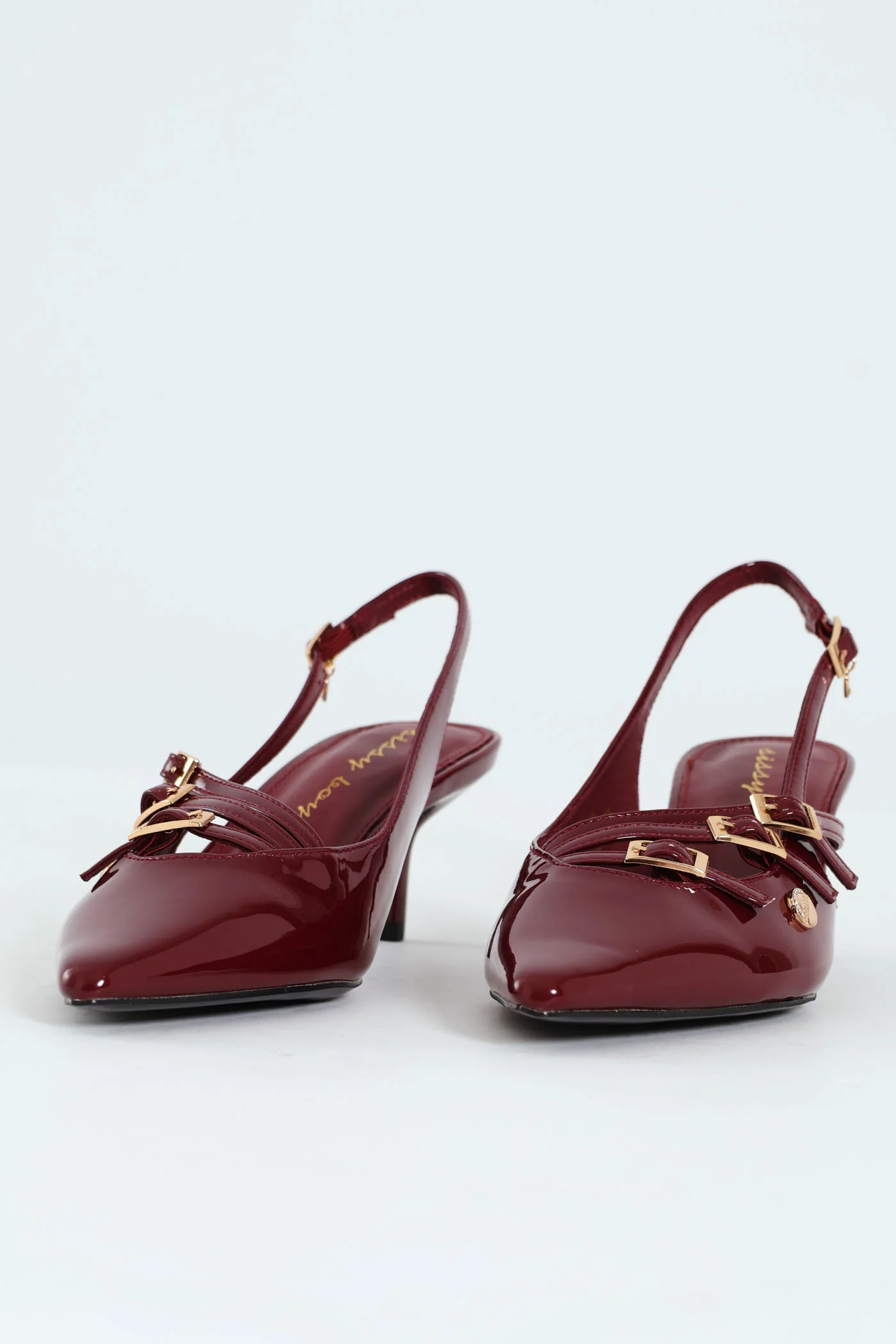 Multi Buckle Pointed Toe Slingback Heel - Red - Image 3