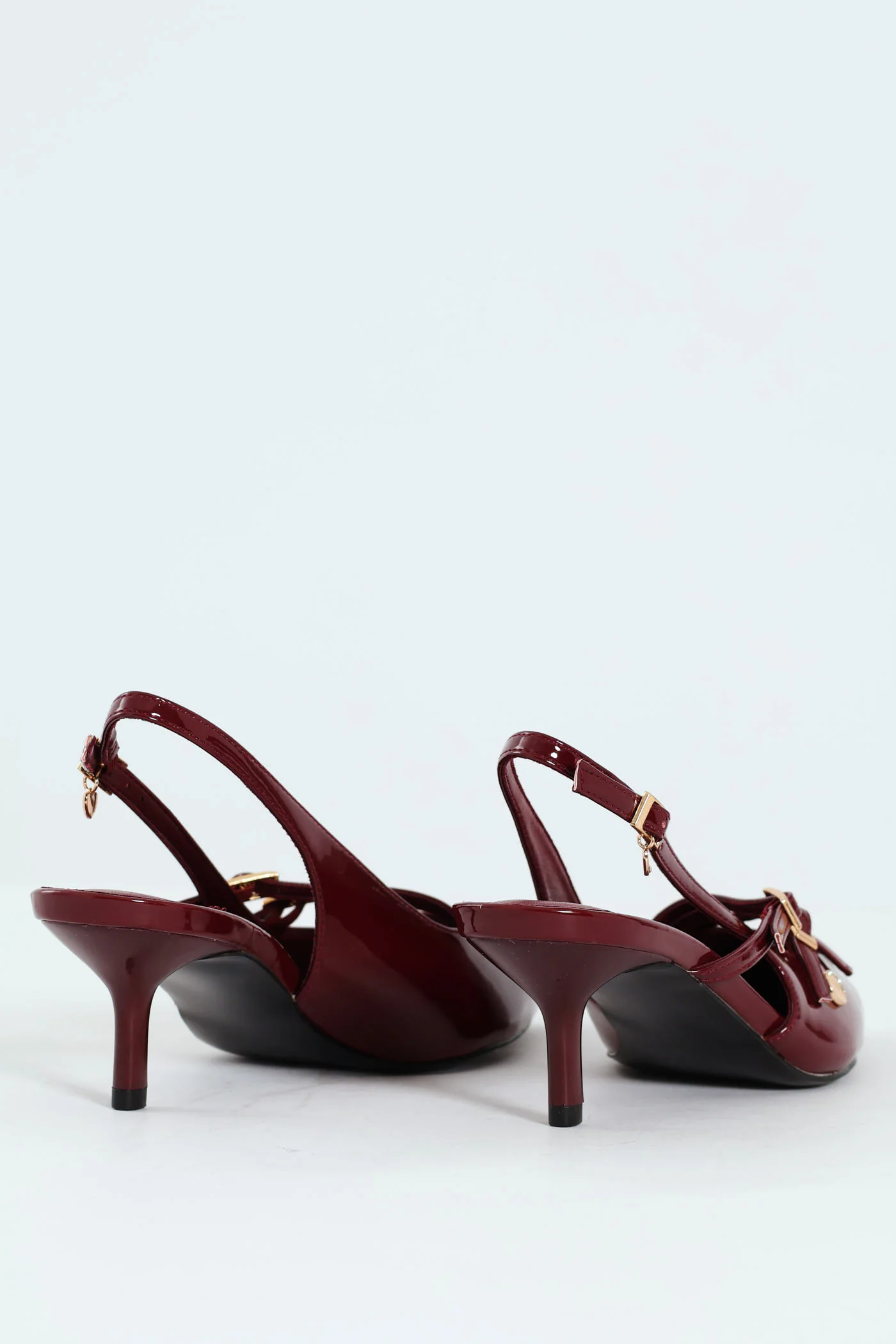Multi Buckle Pointed Toe Slingback Heel - Red - Image 4