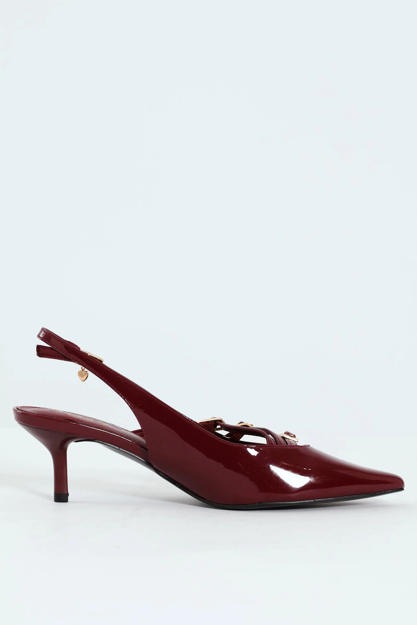 Multi Buckle Pointed Toe Slingback Heel - Red - Image 5