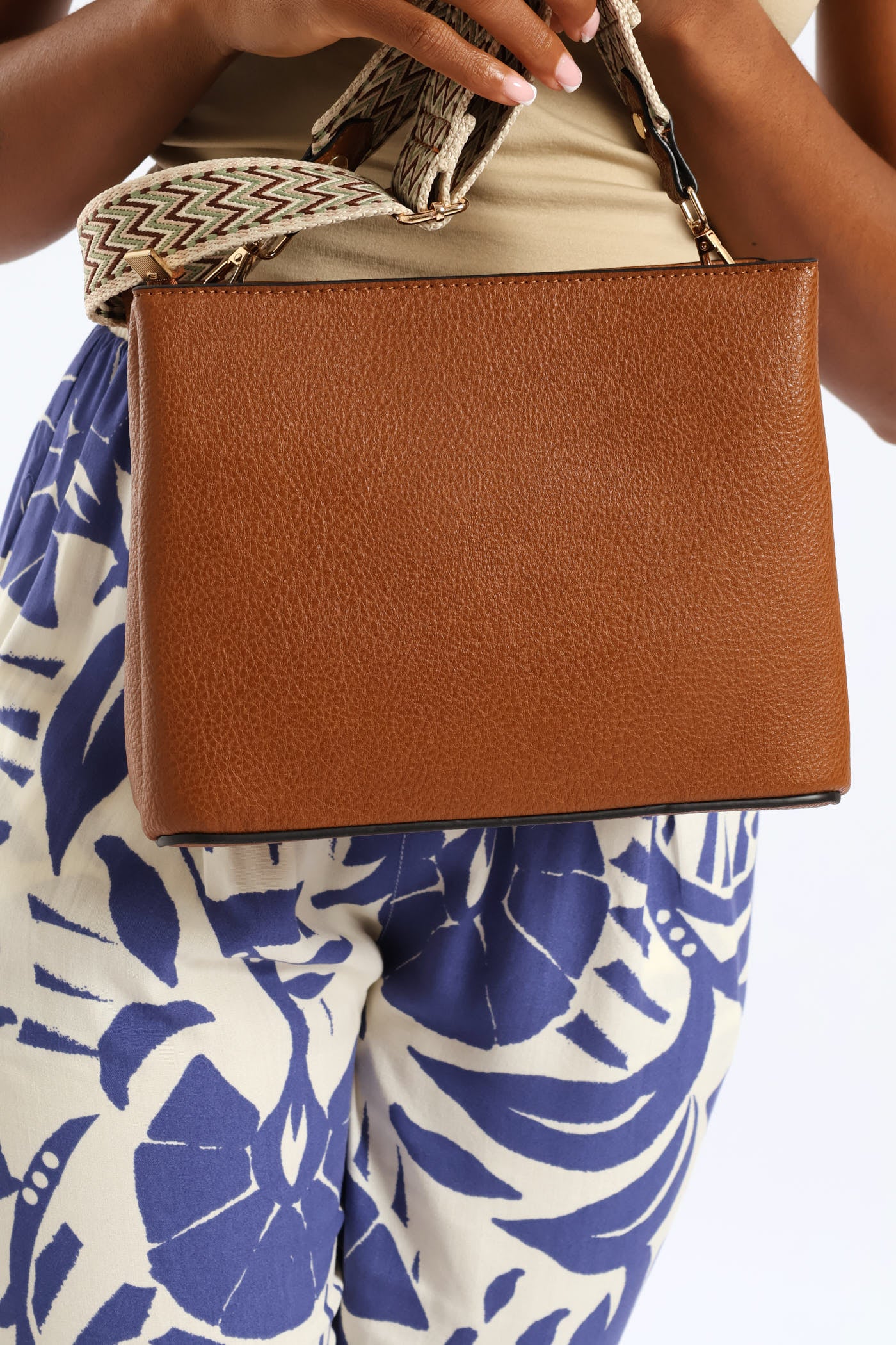 Multi-Compartment Crossbody Bag - Tan - Image 3