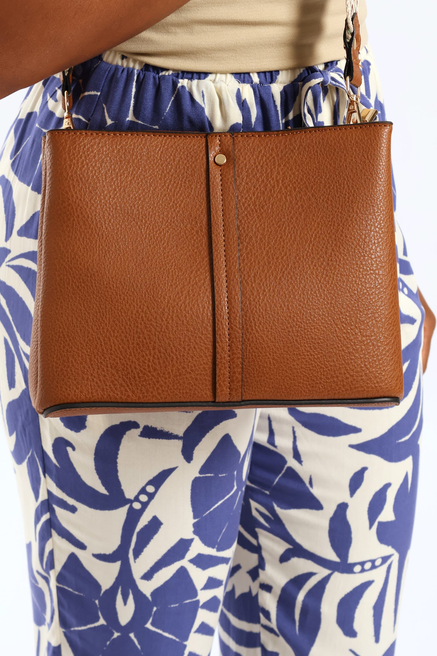 Multi-Compartment Crossbody Bag - Tan - Image 4