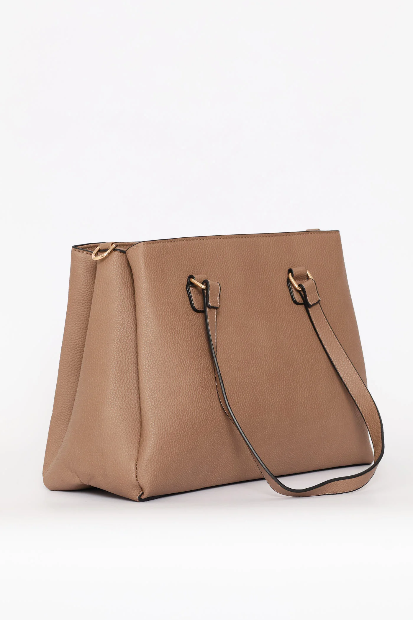 Multi-Compartment Text Tote Bag - Taupe - Image 2