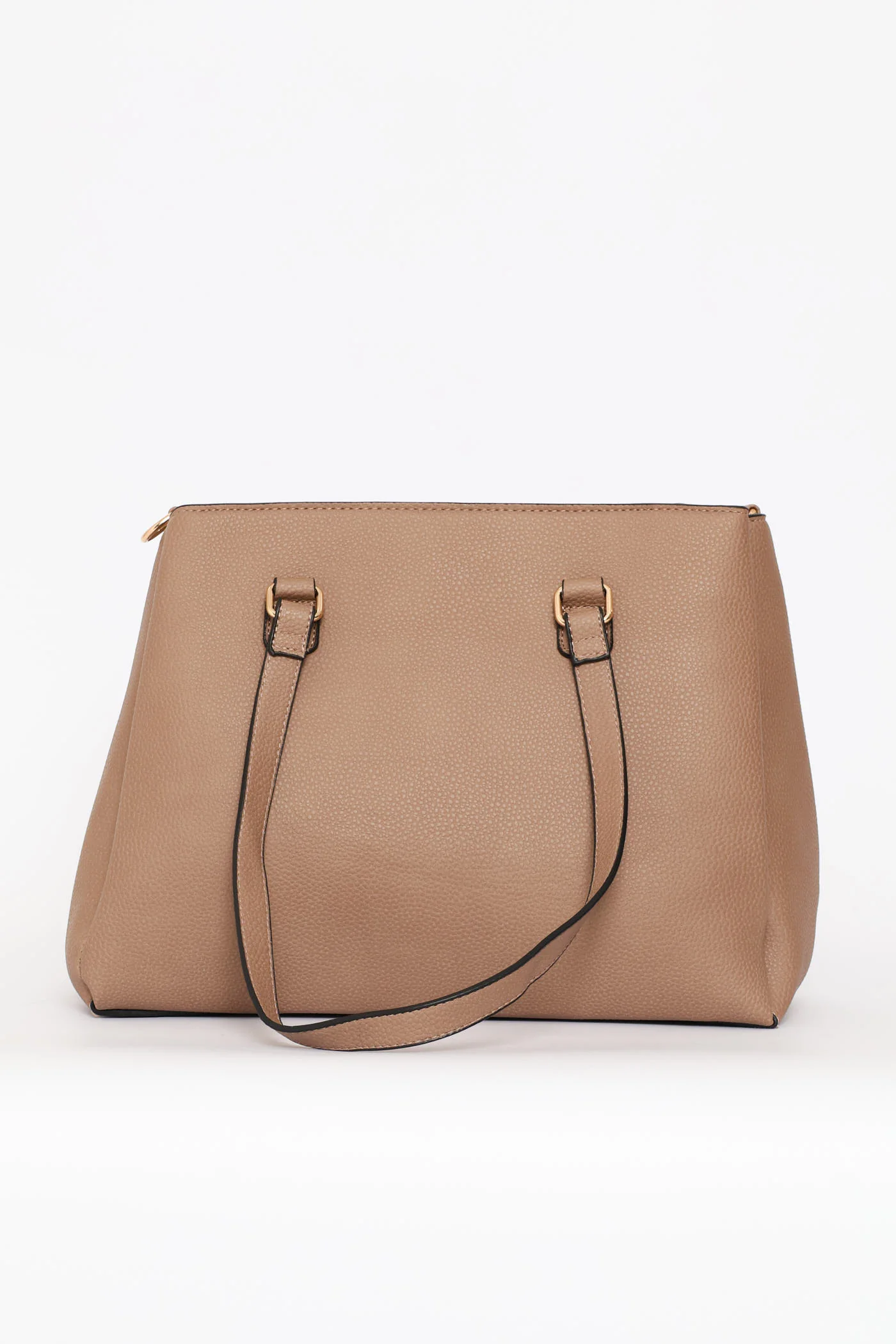 Multi-Compartment Text Tote Bag - Taupe - Image 3
