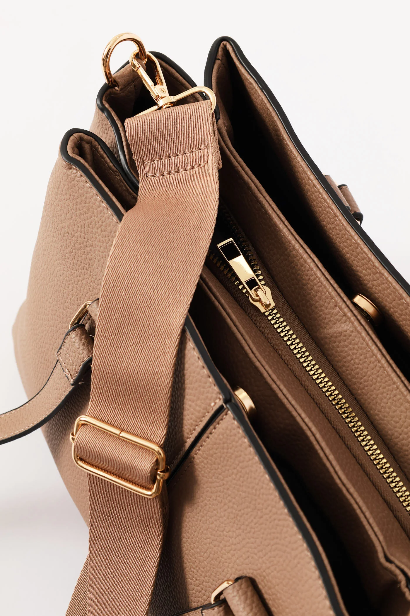 Multi-Compartment Text Tote Bag - Taupe - Image 4