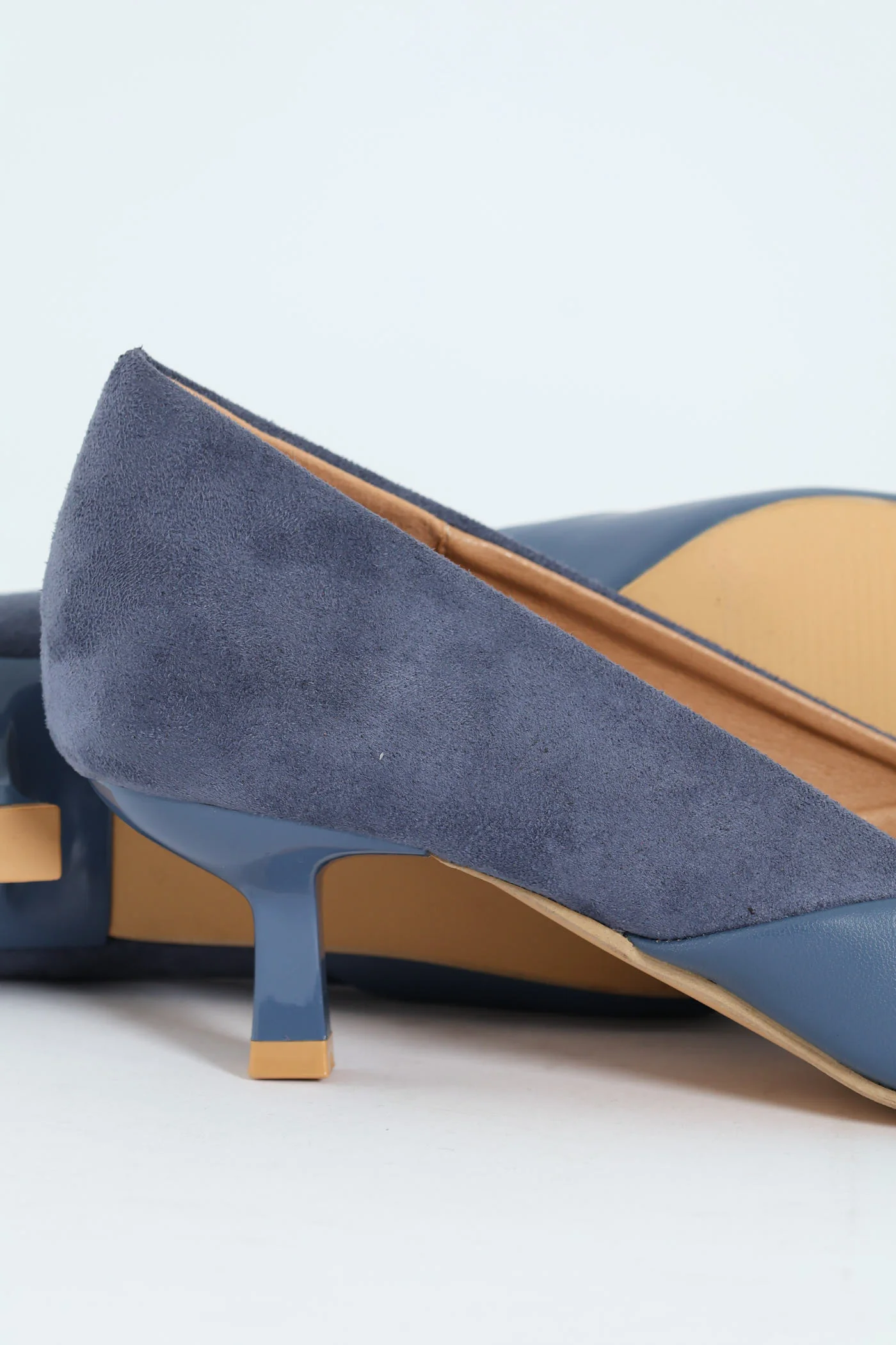 Multi Fabric Kitten Court Heel - Blue - Image 2