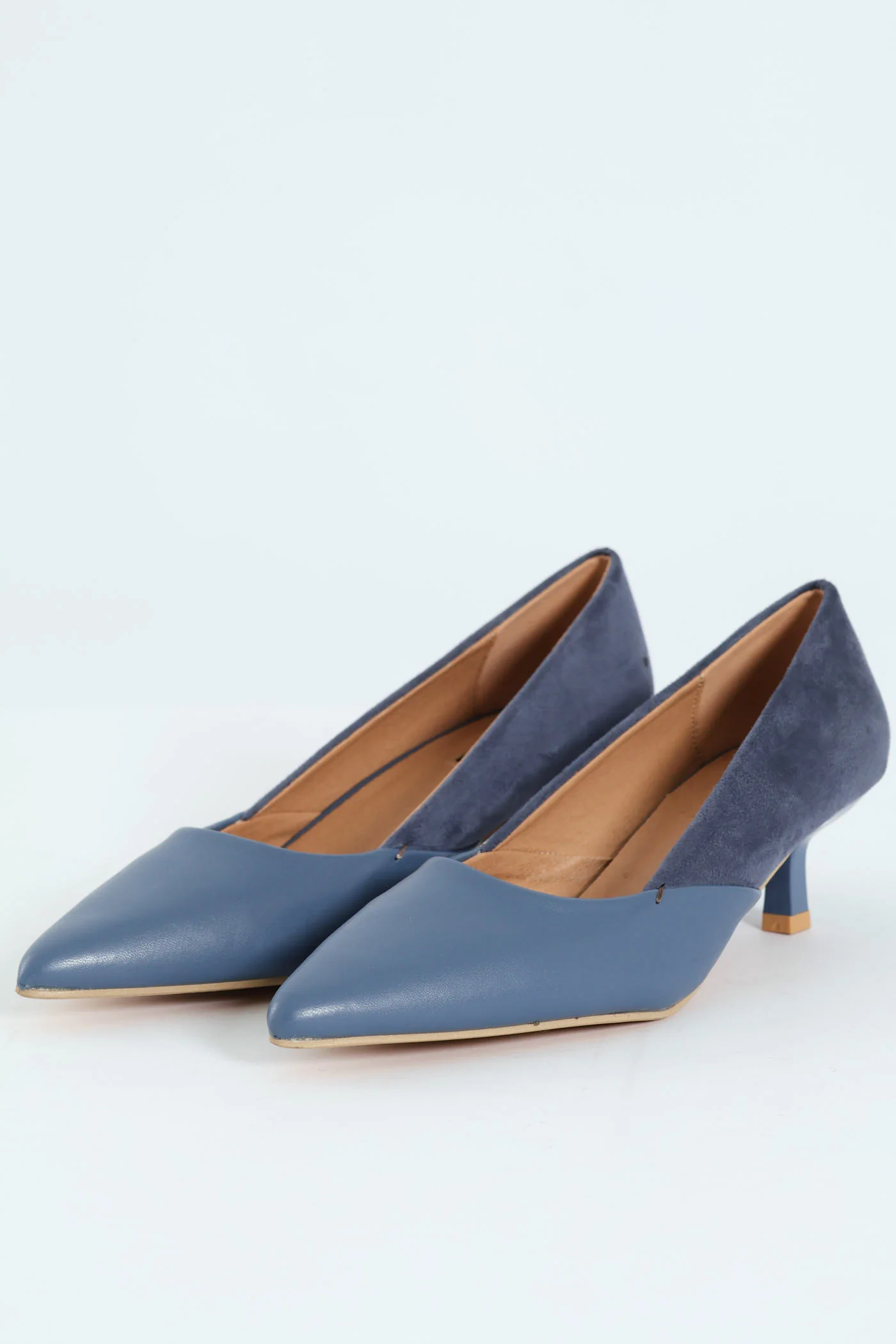 Multi Fabric Kitten Court Heel - Blue - Image 3