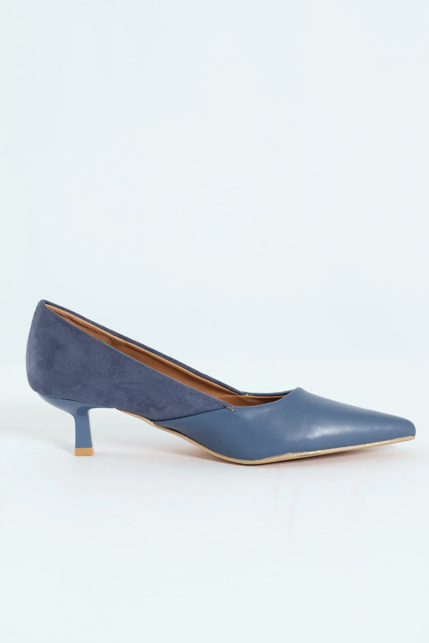 Multi Fabric Kitten Court Heel - Blue - Image 5