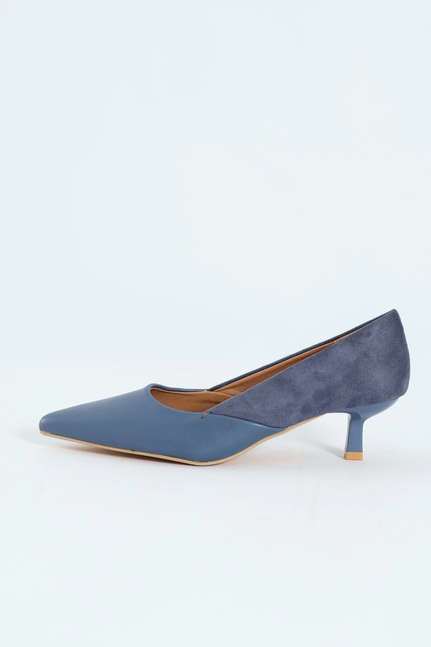 Multi Fabric Kitten Court Heel - Blue - Image 6