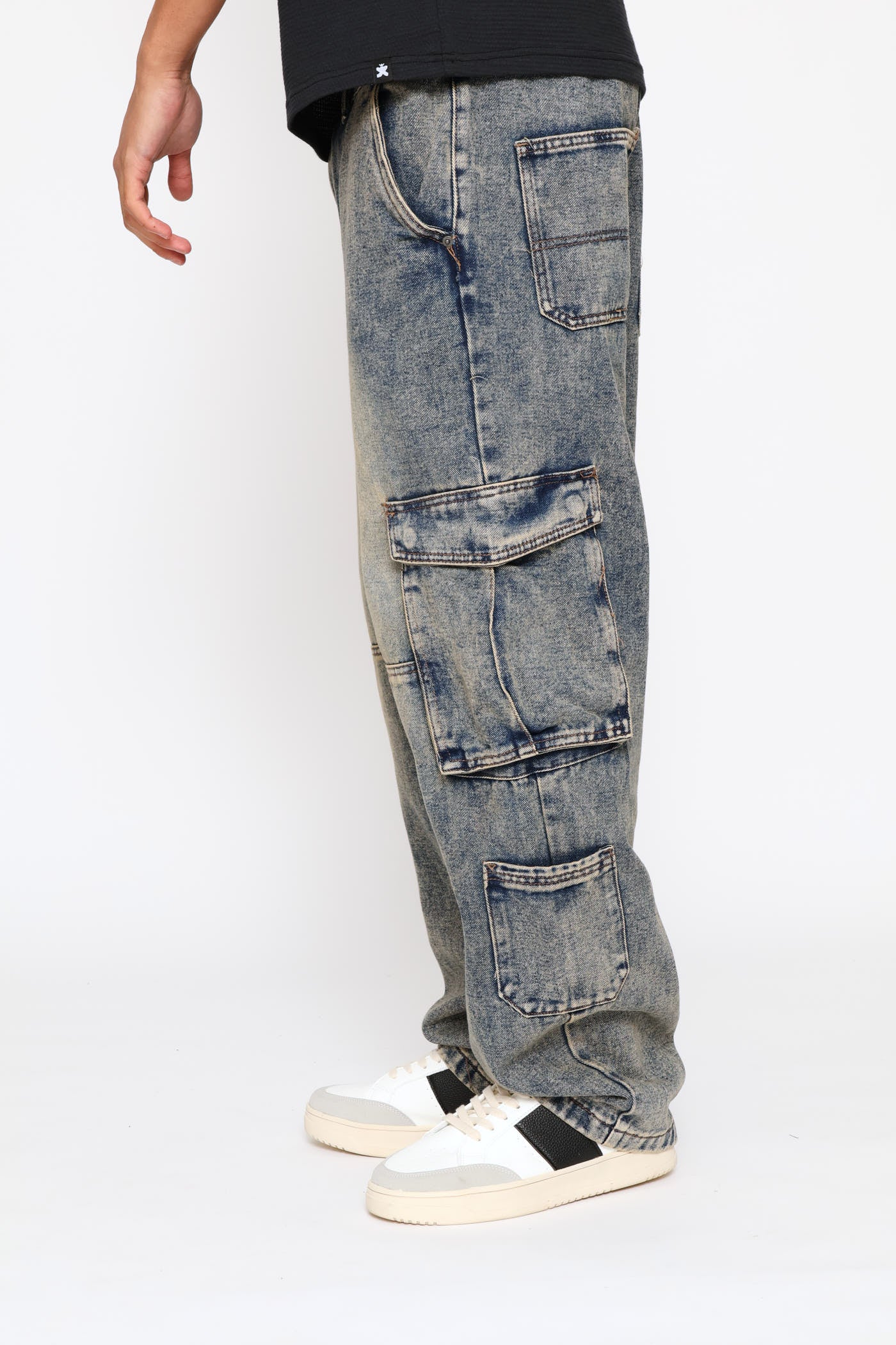 Multi Pocket Baggy Cargo Denim - Blue Acid Wash - Image 4