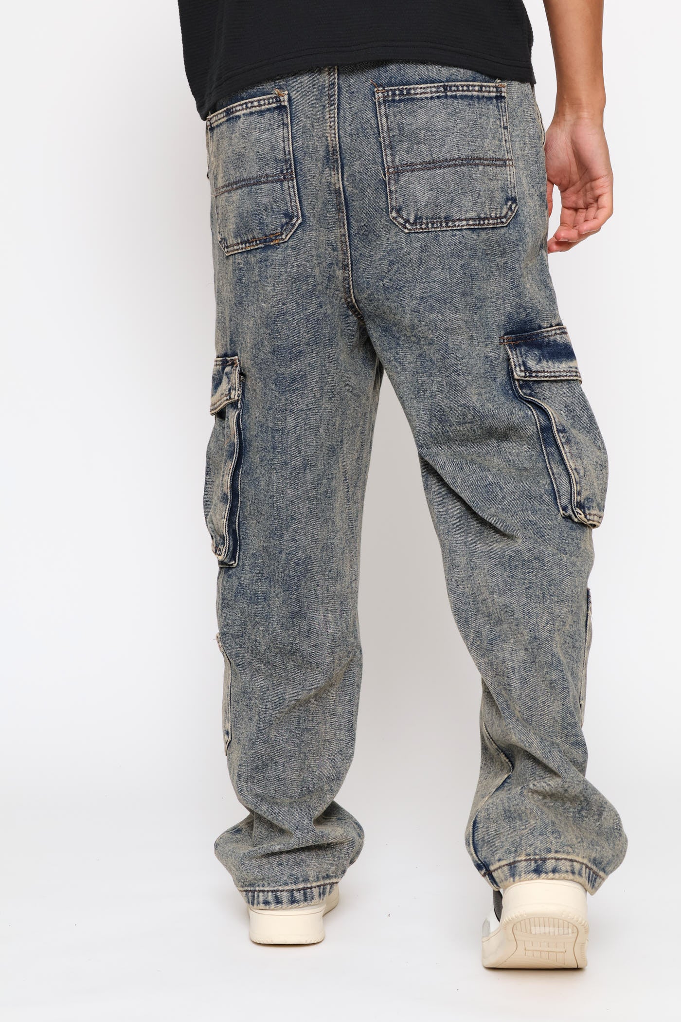 Multi Pocket Baggy Cargo Denim - Blue Acid Wash - Image 5