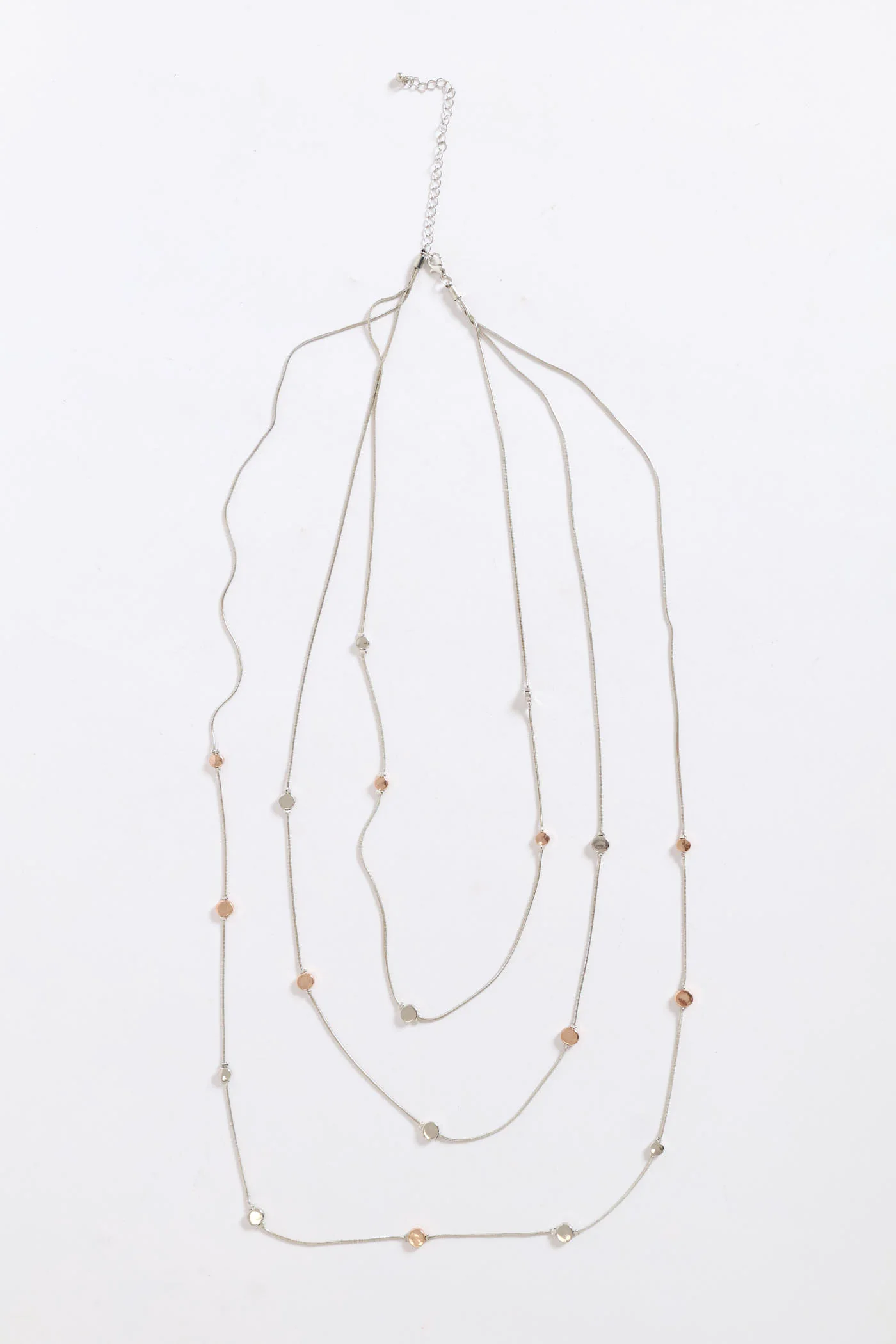 Multi Strand Long Beaded Necklace - Silver - Image 2