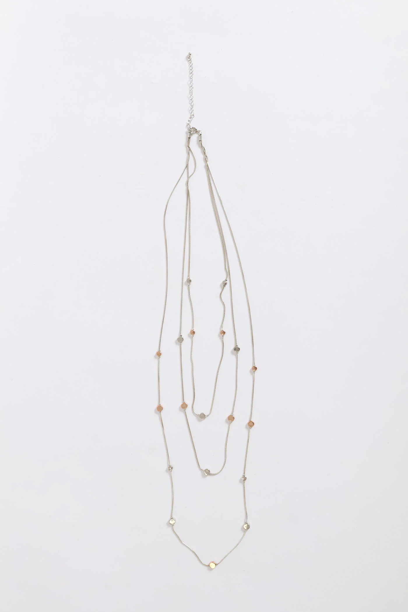 Multi Strand Long Beaded Necklace - Silver - Image 5
