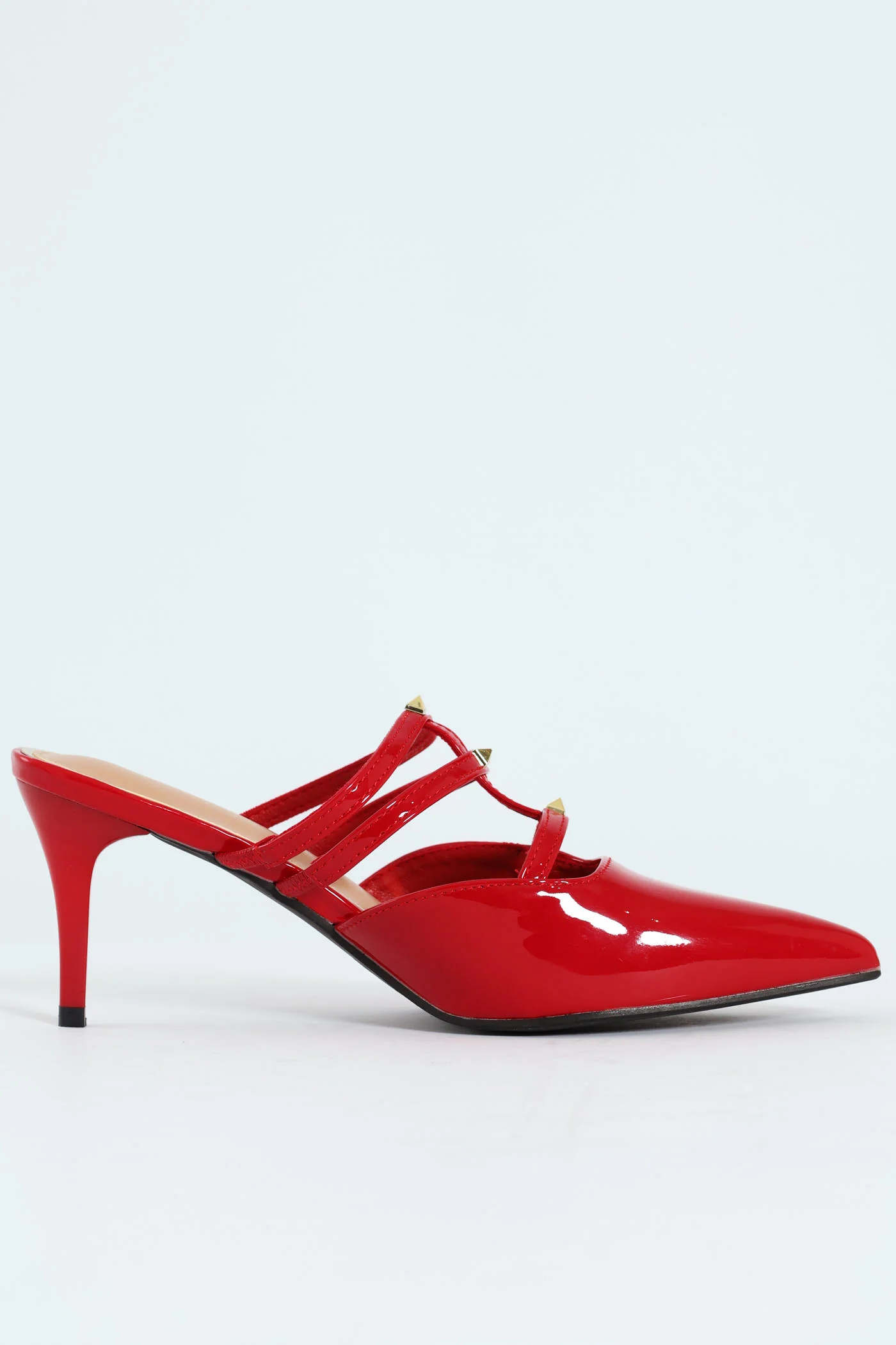 Multi Strap Pointy Mule Heel - Red - Image 2