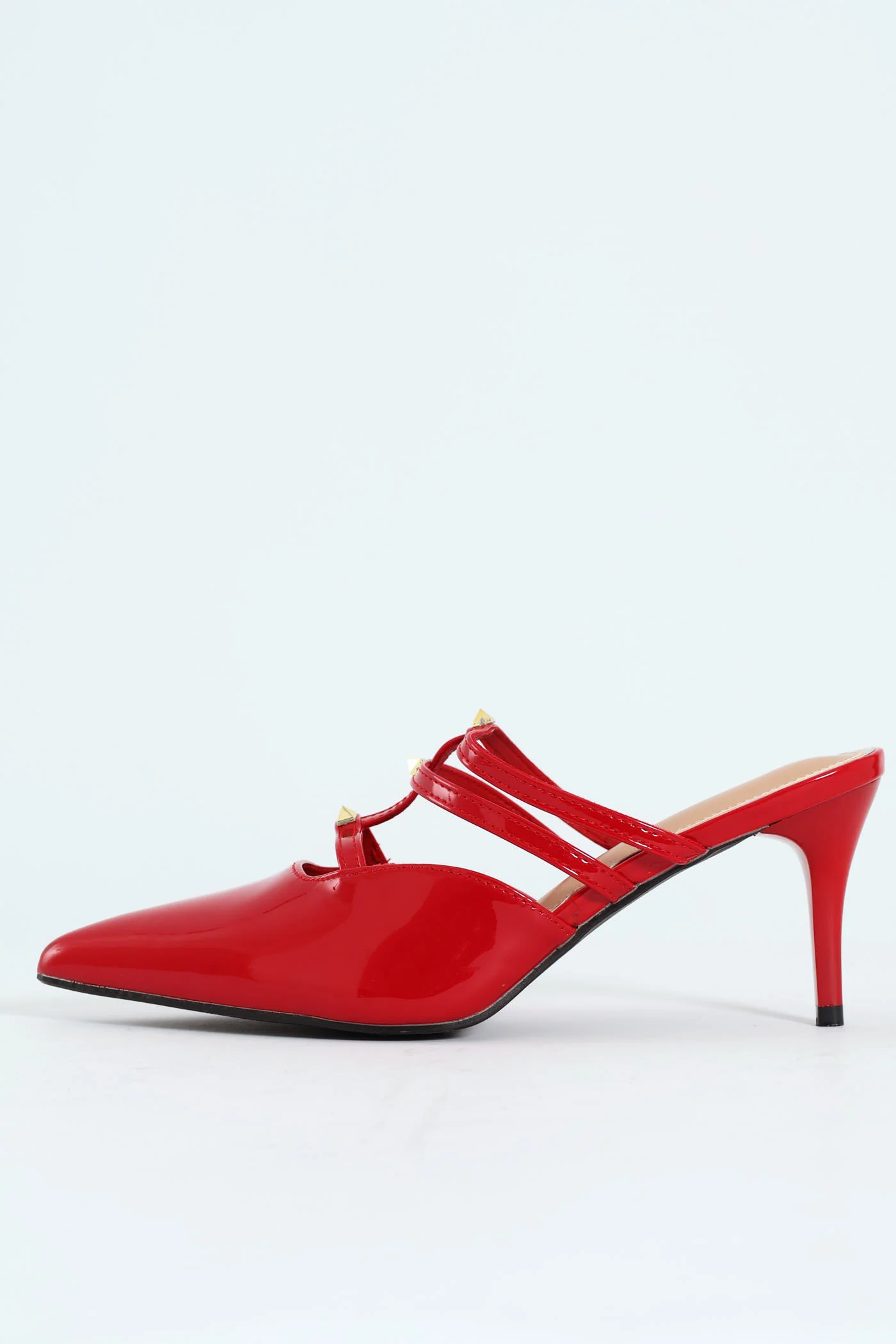 Multi Strap Pointy Mule Heel - Red - Image 3