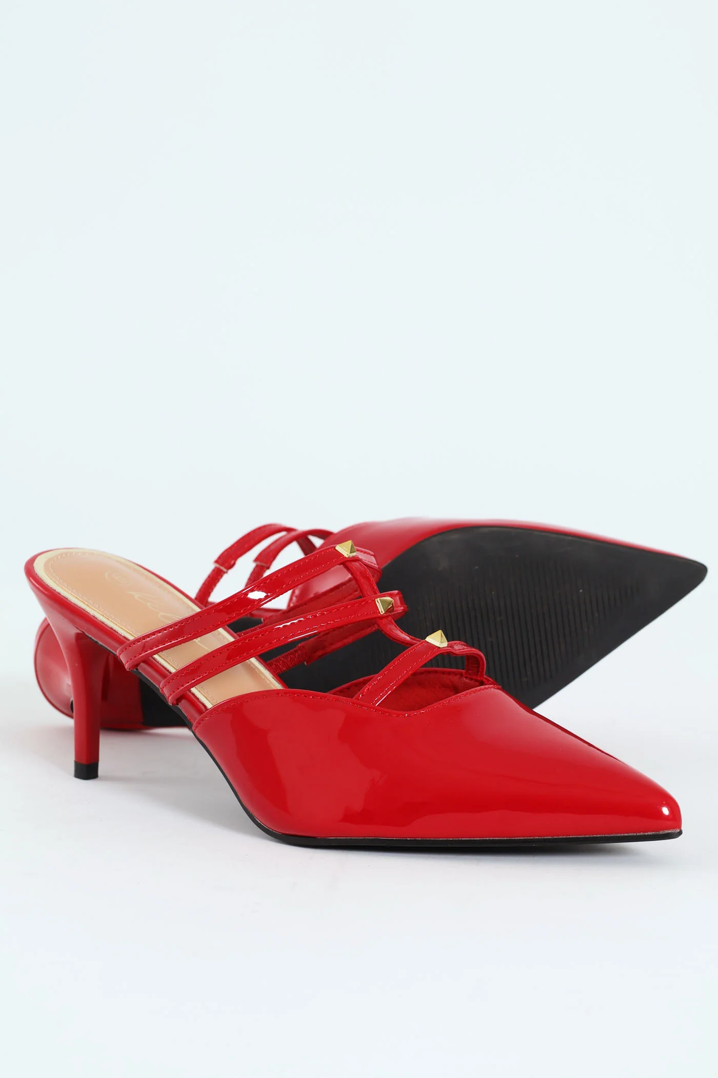 Multi Strap Pointy Mule Heel - Red - Image 5