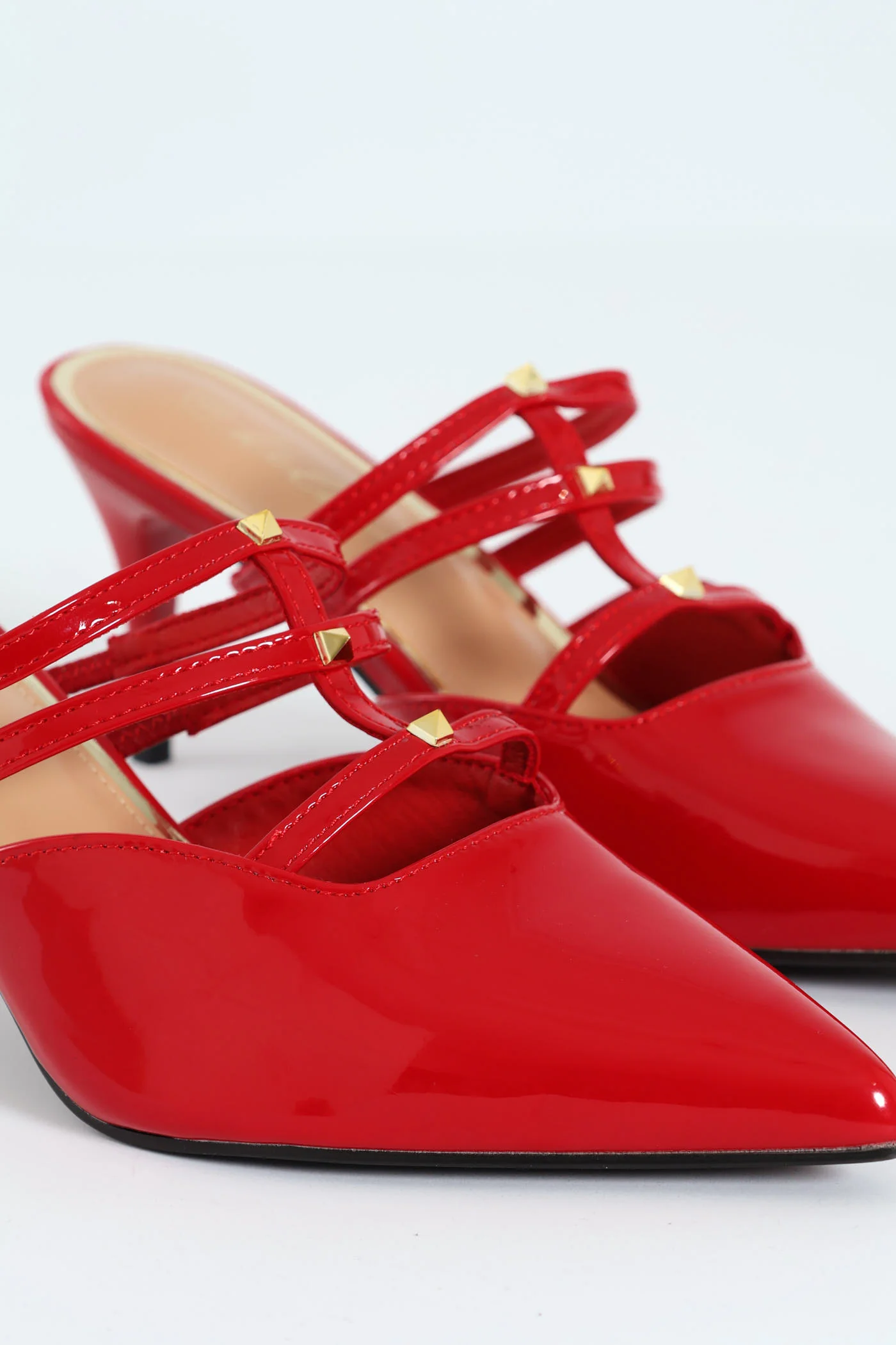 Multi Strap Pointy Mule Heel - Red - Image 7