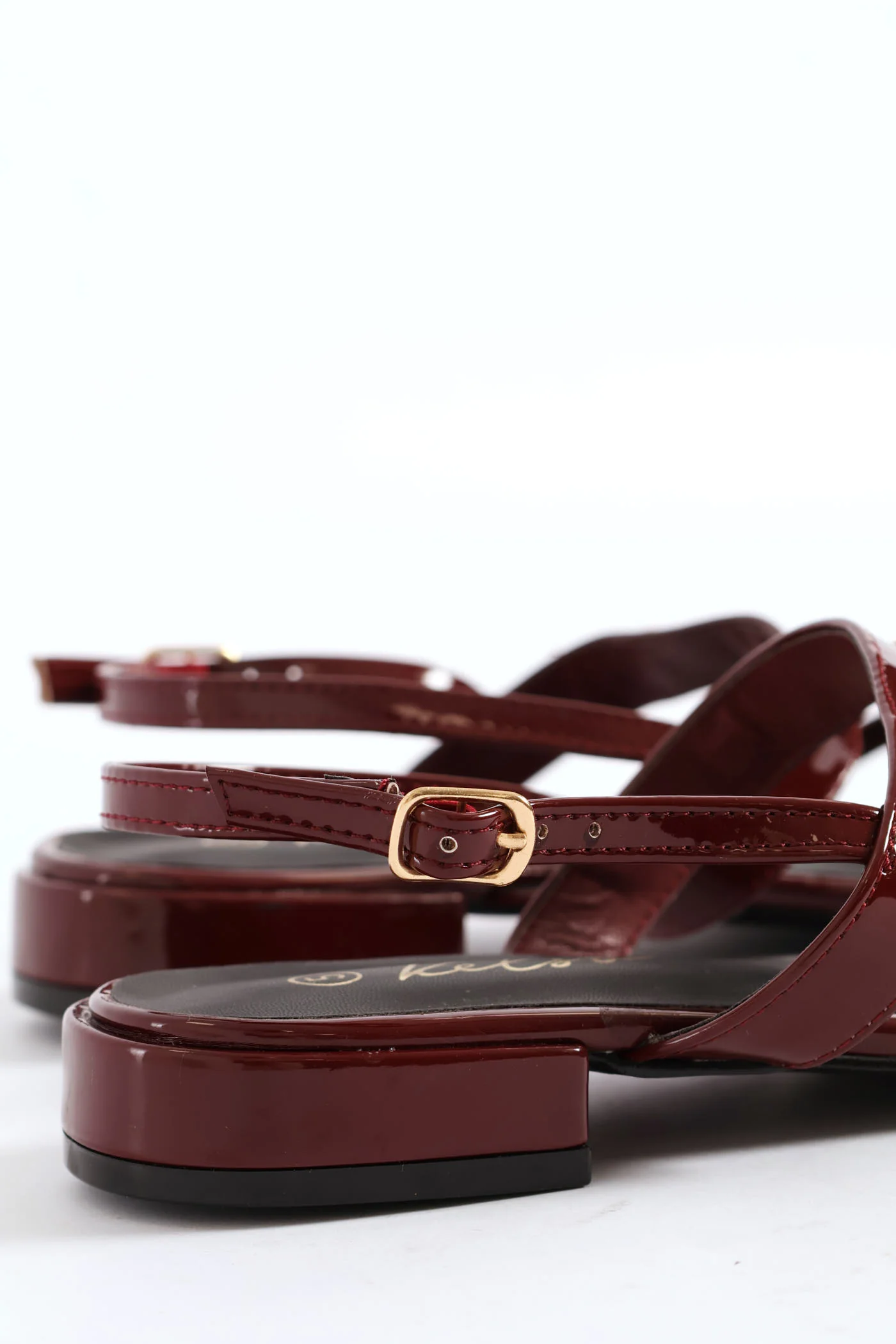 Multi Thin Strap Metal Bar T-Bar Sandal - Burgundy - Image 2