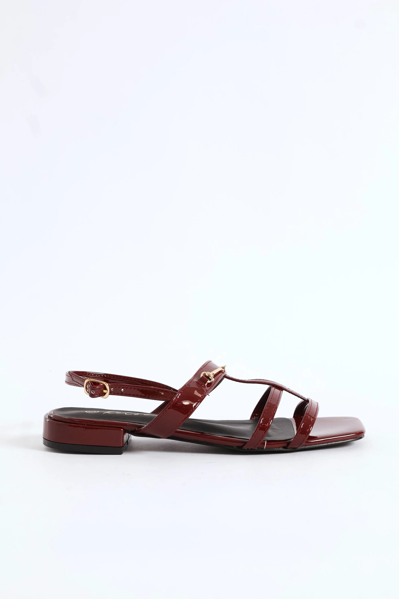 Multi Thin Strap Metal Bar T-Bar Sandal - Burgundy - Image 5