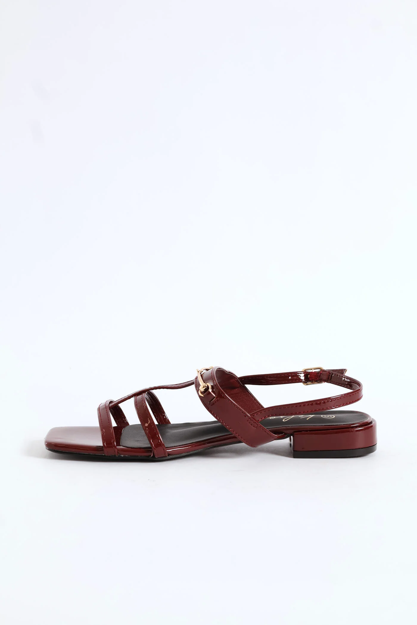 Multi Thin Strap Metal Bar T-Bar Sandal - Burgundy - Image 6