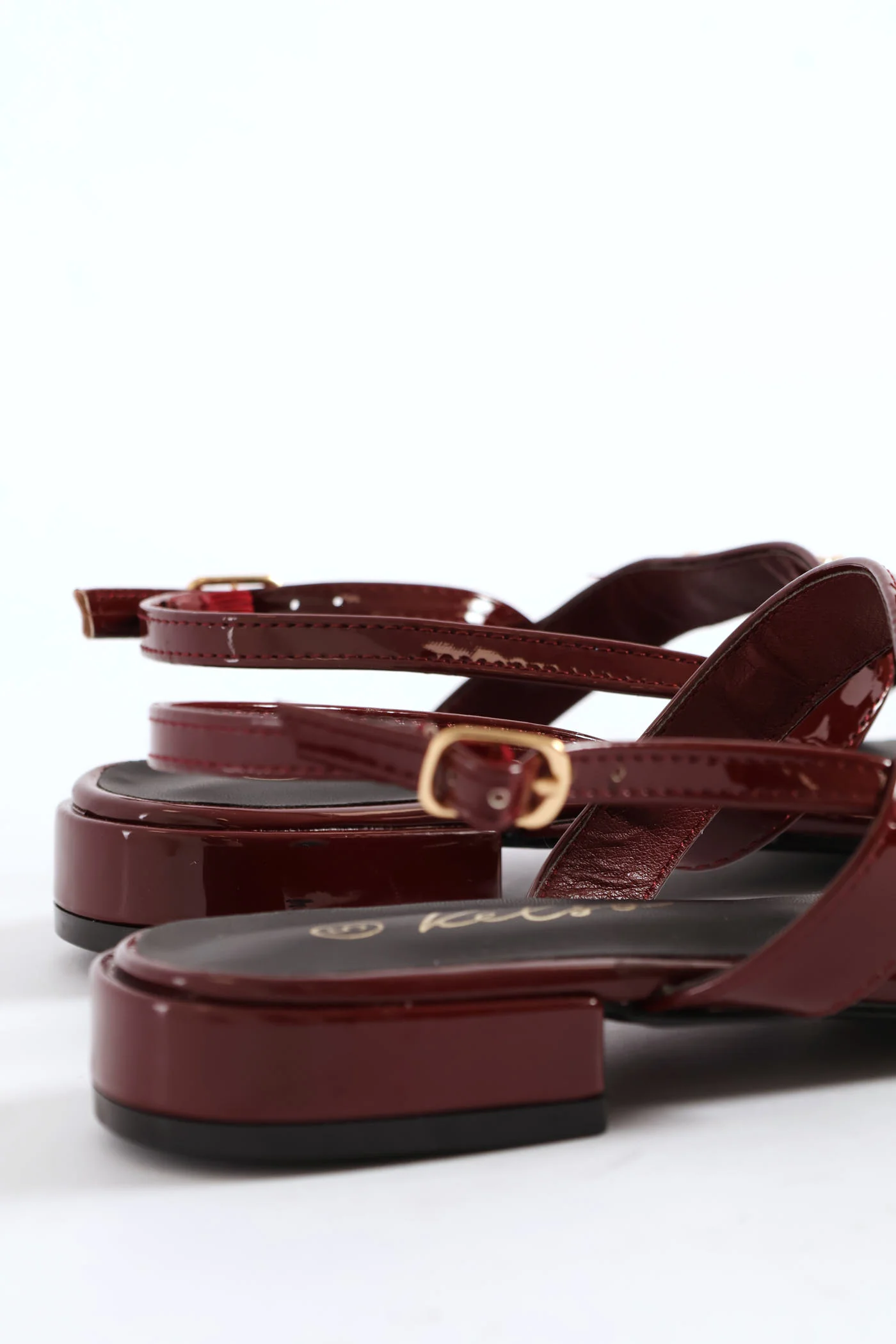 Multi Thin Strap Metal Bar T-Bar Sandal - Burgundy - Image 7