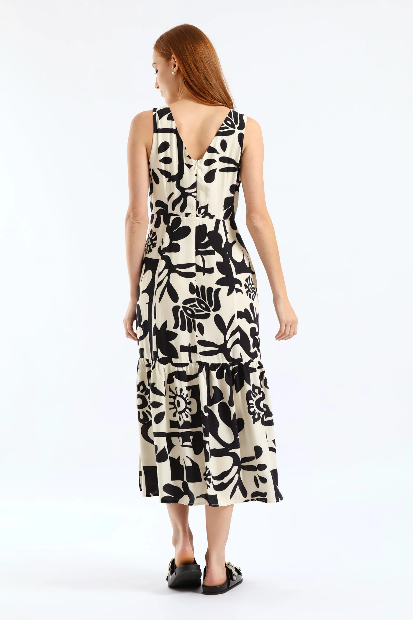 Multi Tier Abstract Print Maxi Dress - Black/White - Image 2
