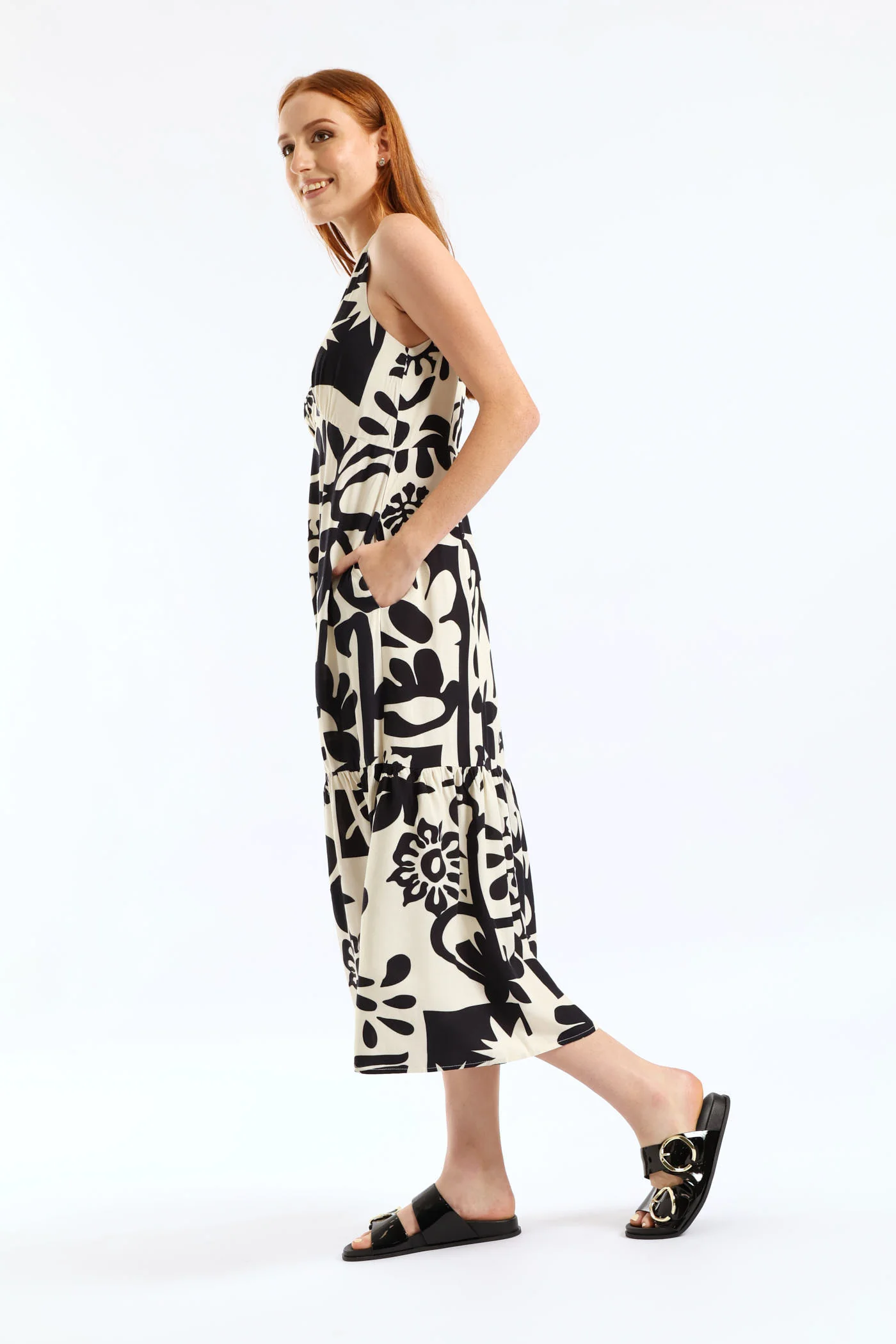 Multi Tier Abstract Print Maxi Dress - Black/White - Image 3