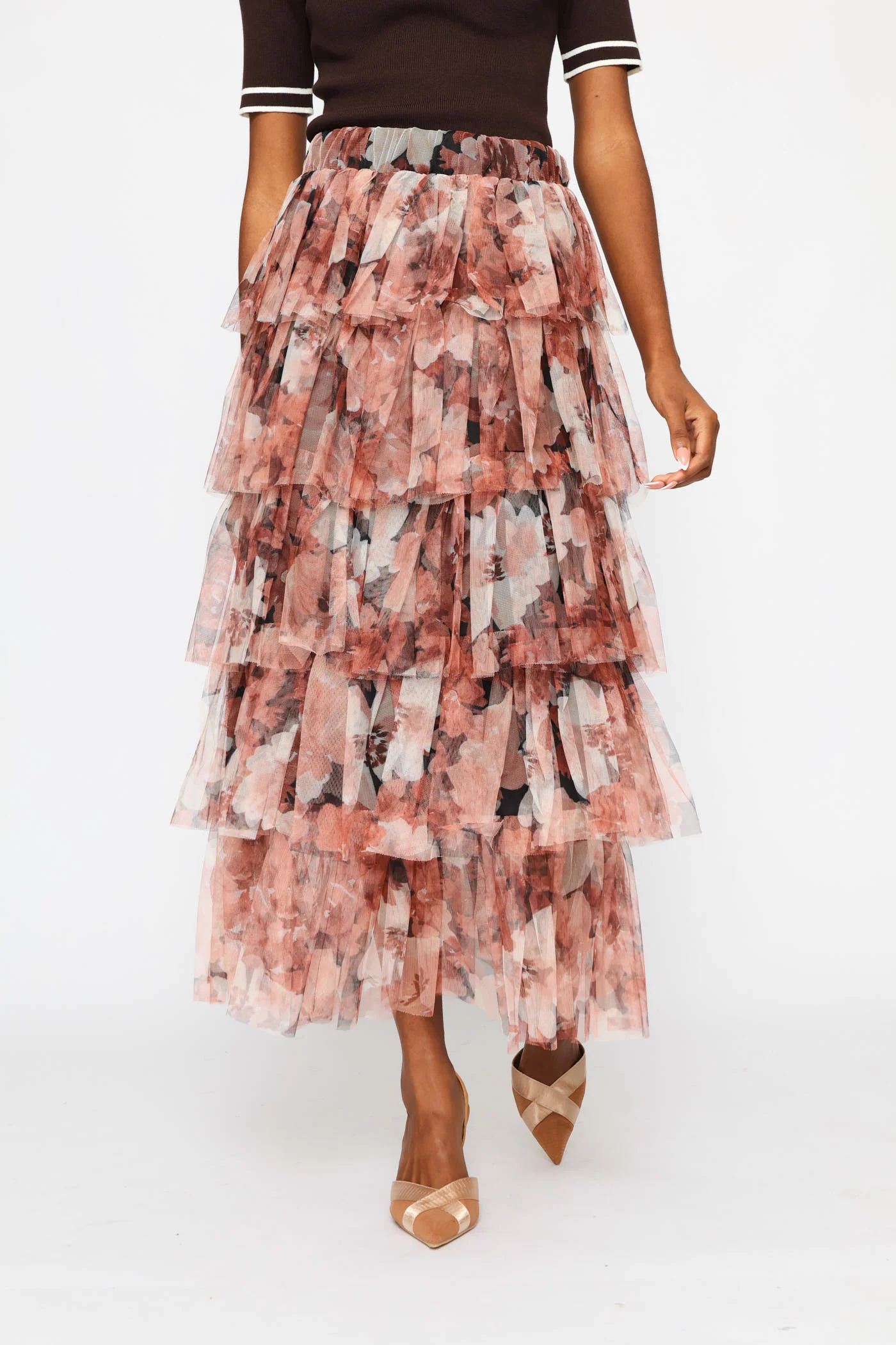 Multi Tiered Floral Rara Maxi Skirt - Blush - Image 2